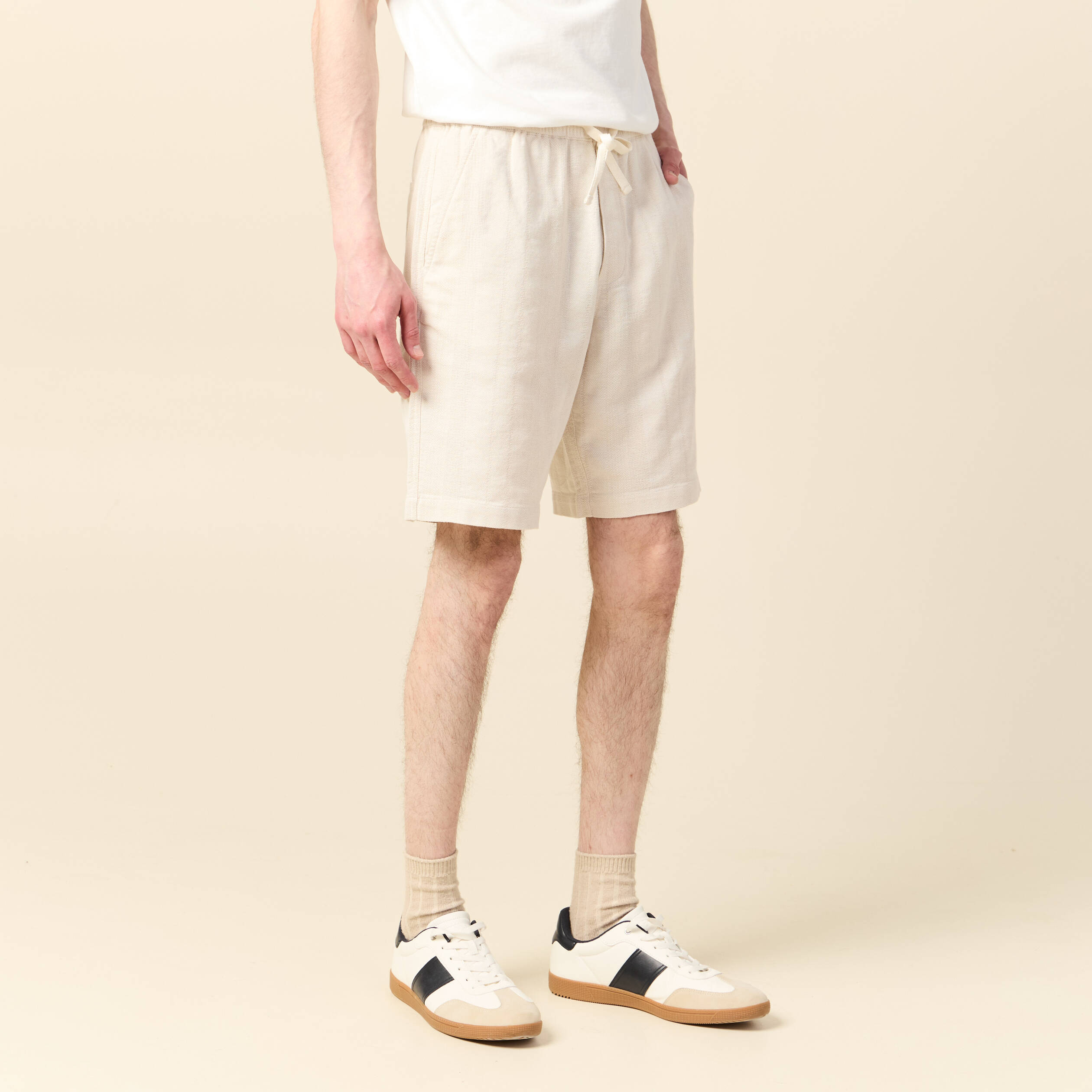 bermuda droit a coulisse ecru homme Bermuda droit à coulisse ecru homme