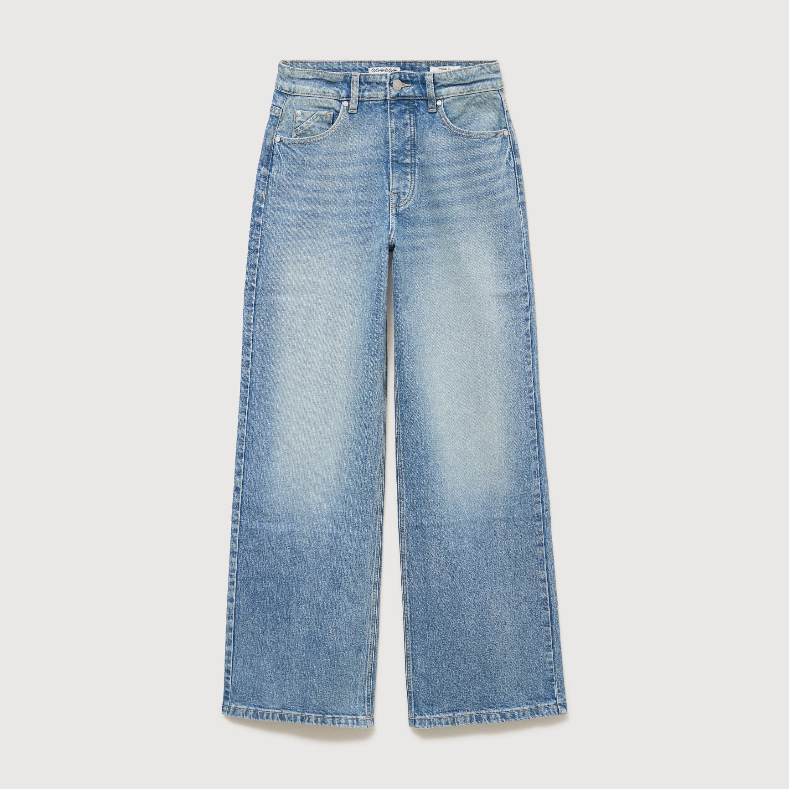 Jeans large taille haute bleu femme