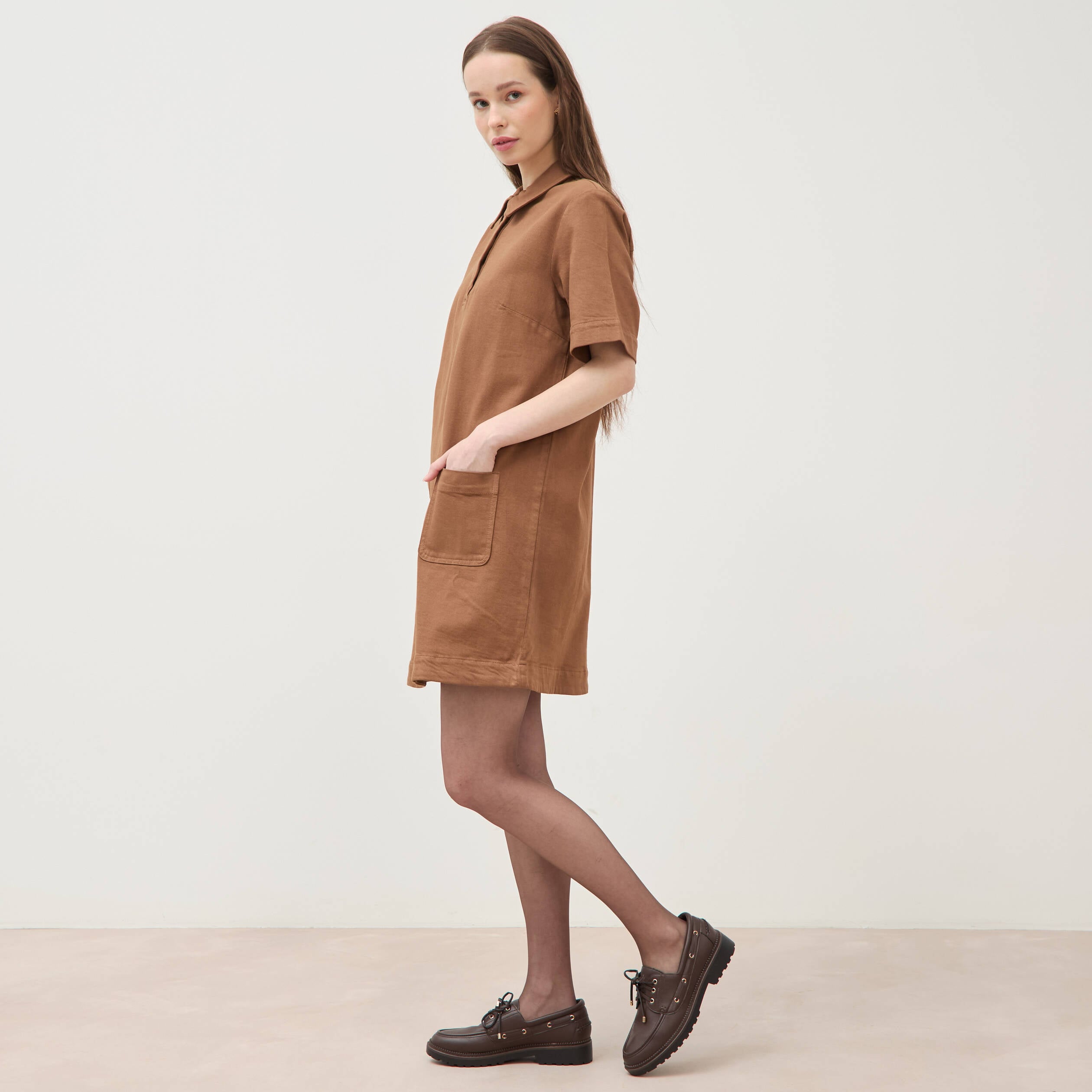 Robe manches courtes marron femme