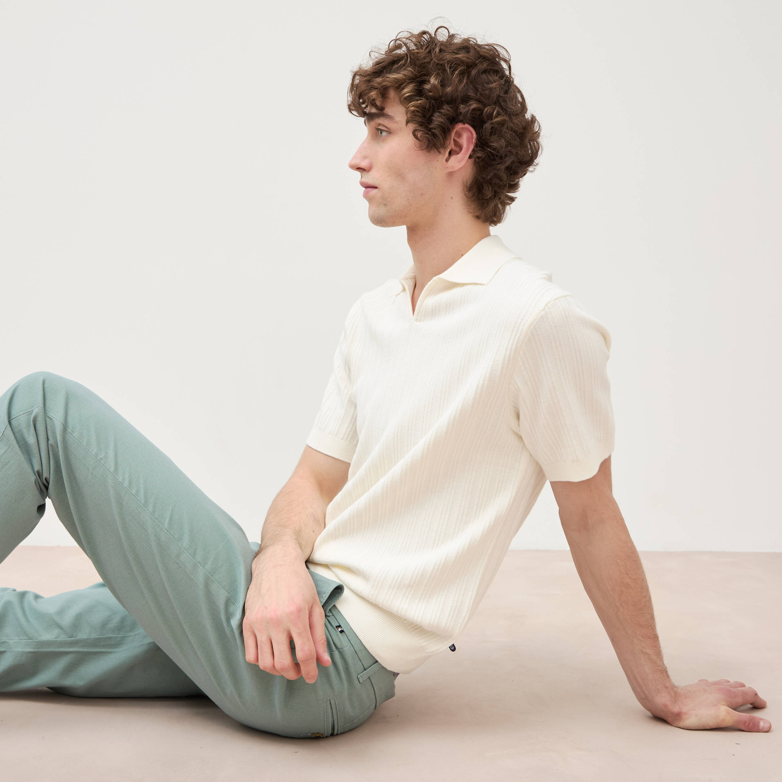 Polo manches courtes ecru homme