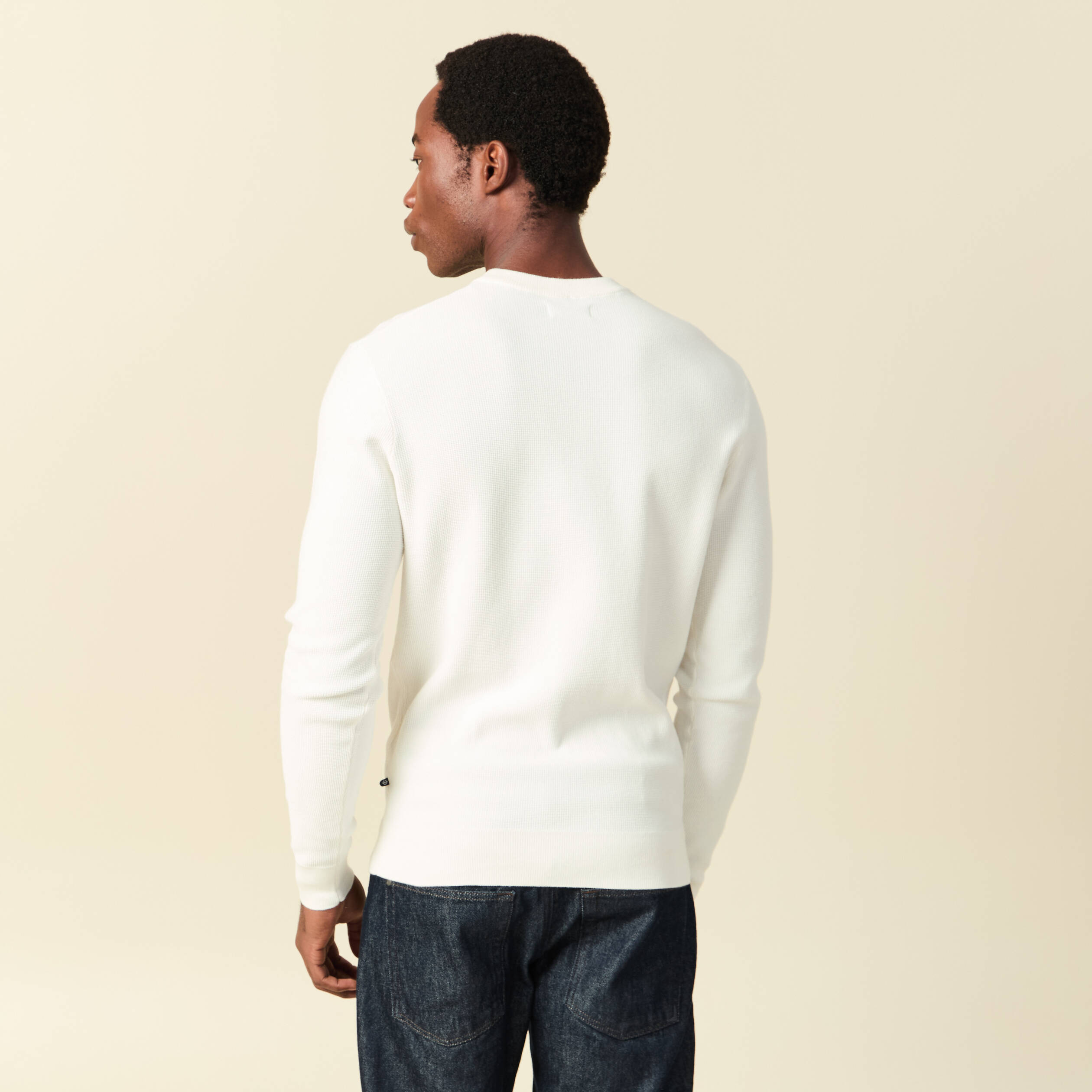 Pull fin col rond manches longues ecru homme