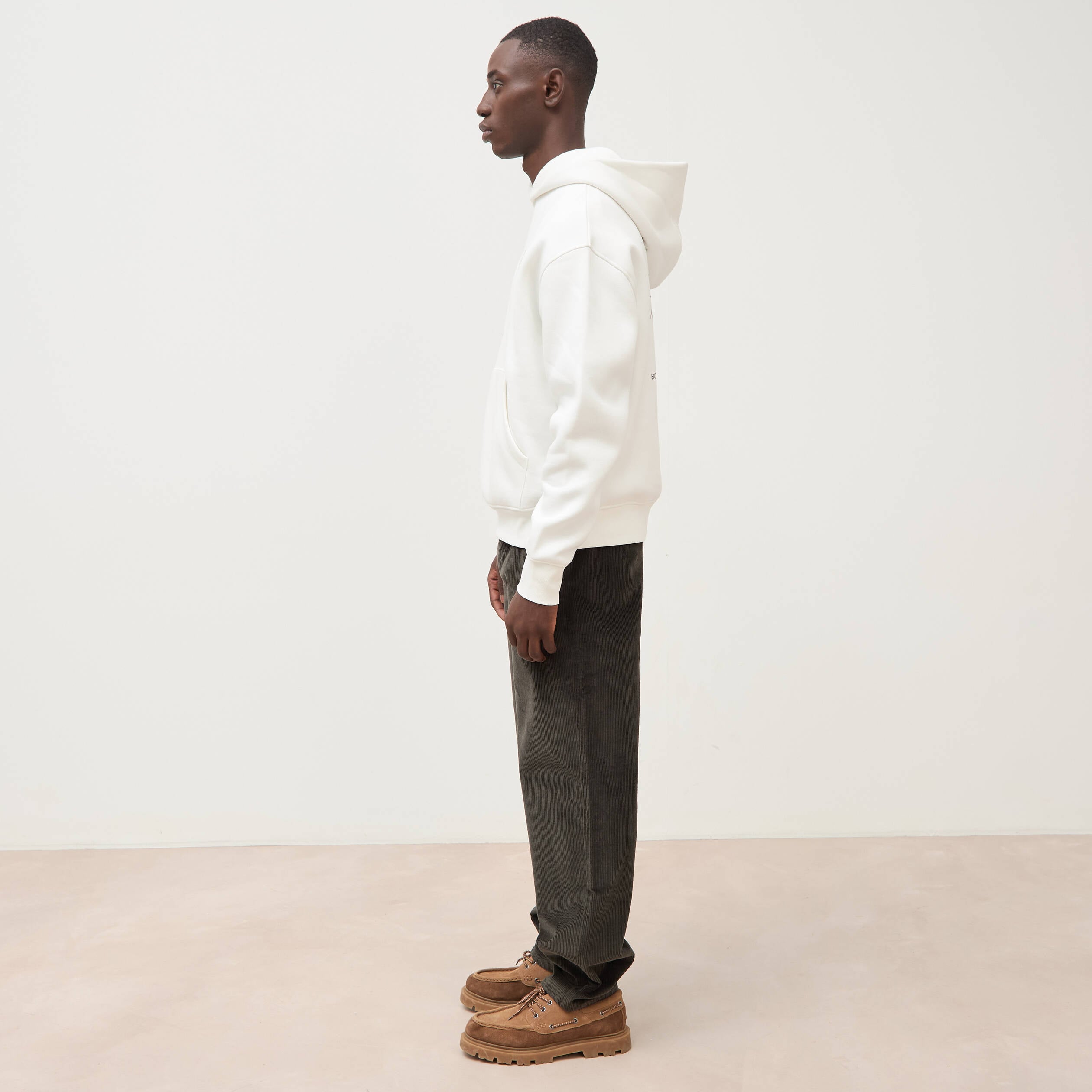 Sweat ample &agrave; capuche manches longues ecru homme