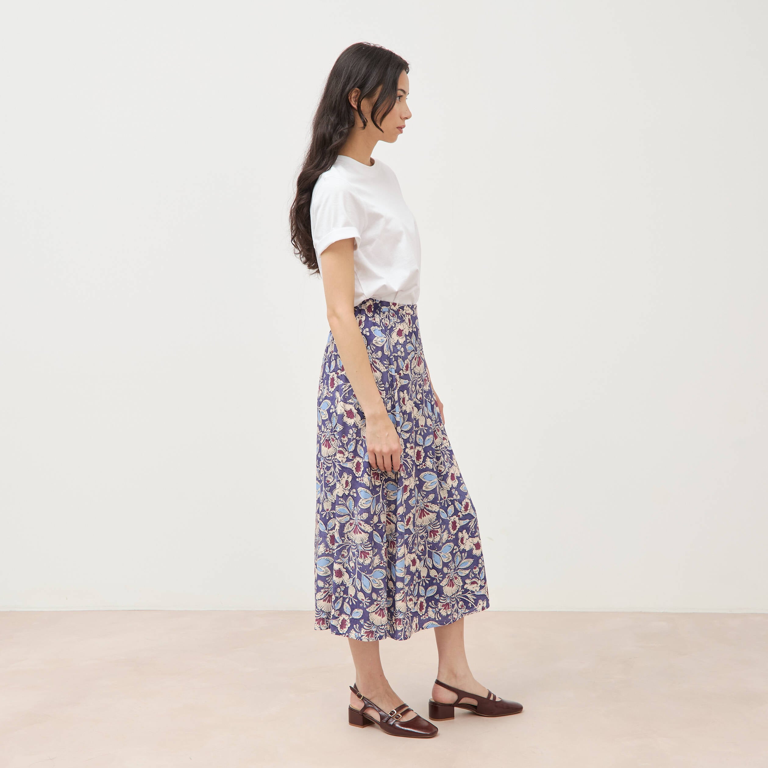 Jupe fluide bleu femme