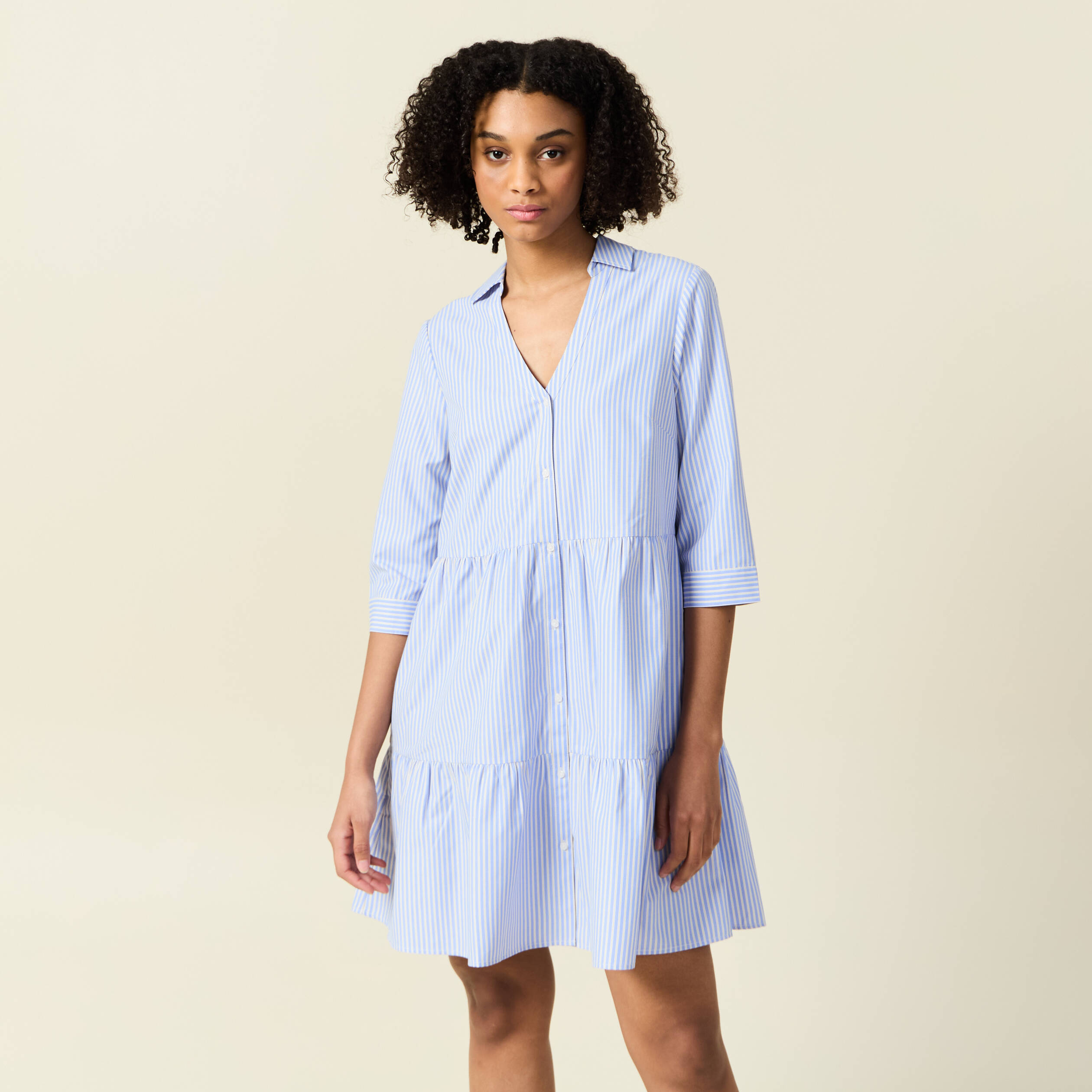robe trapeze manches 34 bleu ciel femme Robe trapèze manches 3/4 bleu ciel femme
