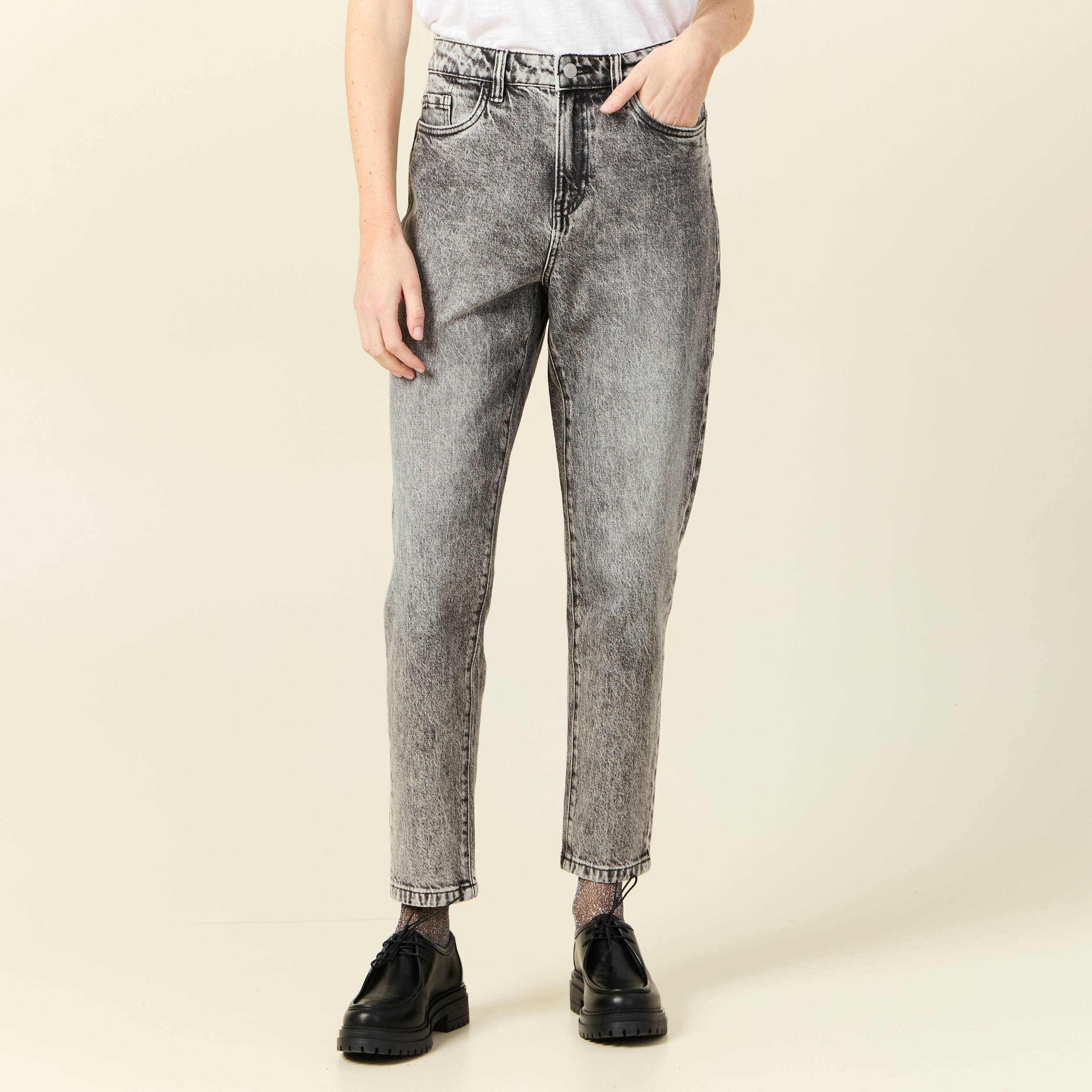 jeans mom 78eme denim snow gris femme Jeans mom 7/8ème denim snow gris femme