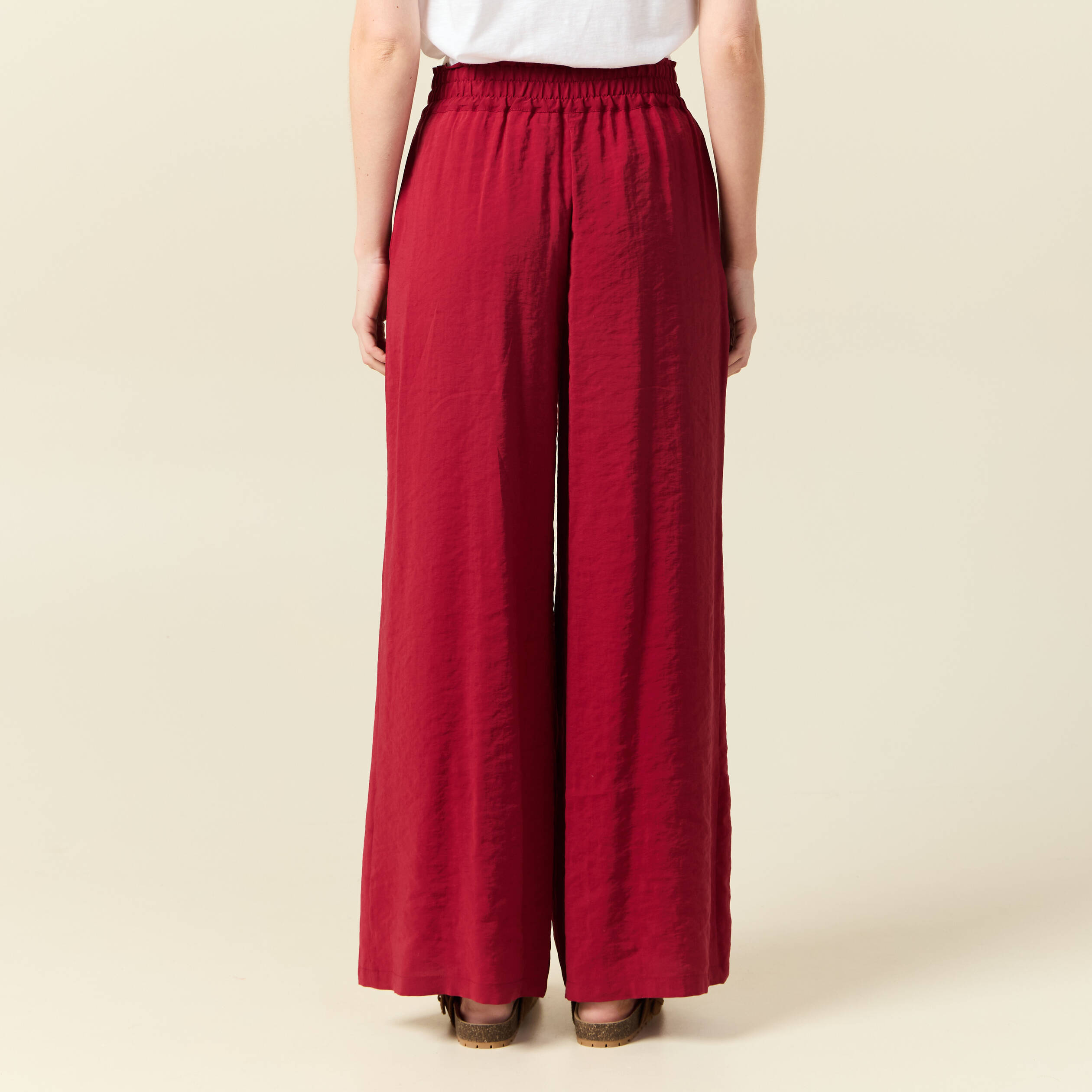 Pantalon large fluide rouge fonc&eacute; femme