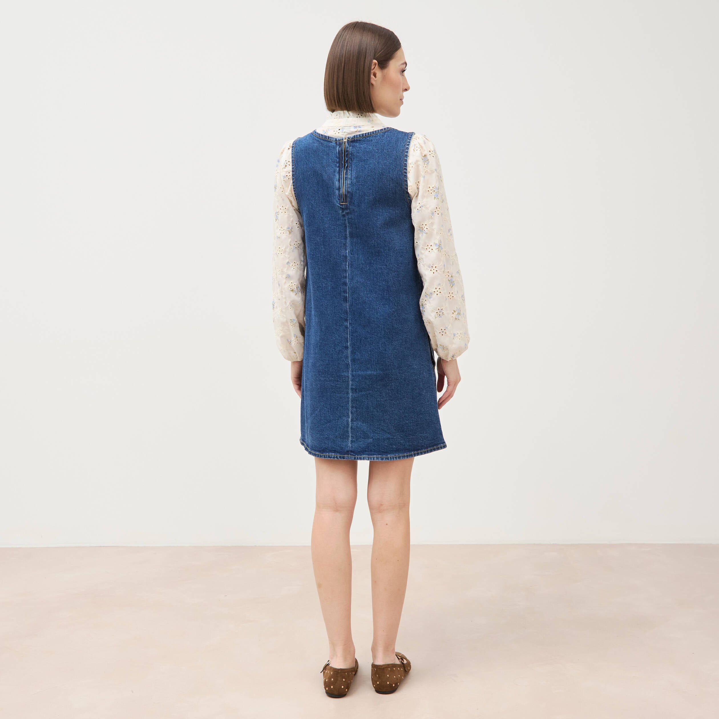 Robe sans manches col rond en jeans denim stone femme