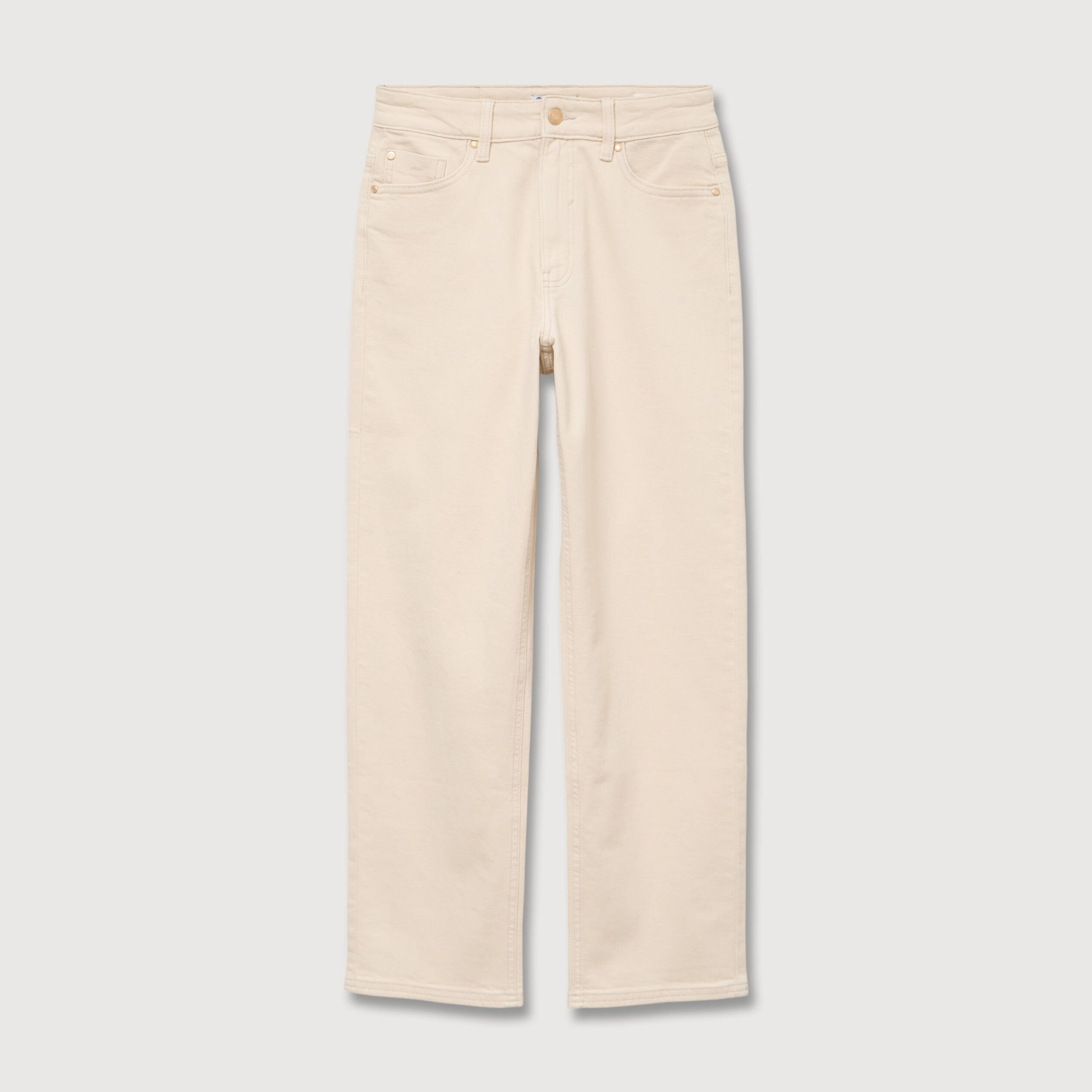 Jeans straight 7/8&egrave;me taille haute ecru femme