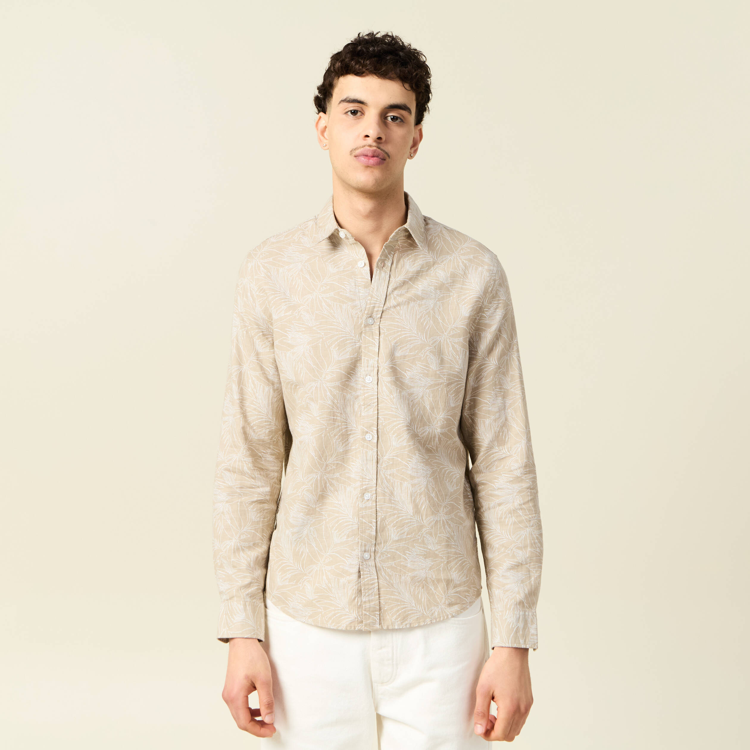 Chemise manches longues beige homme