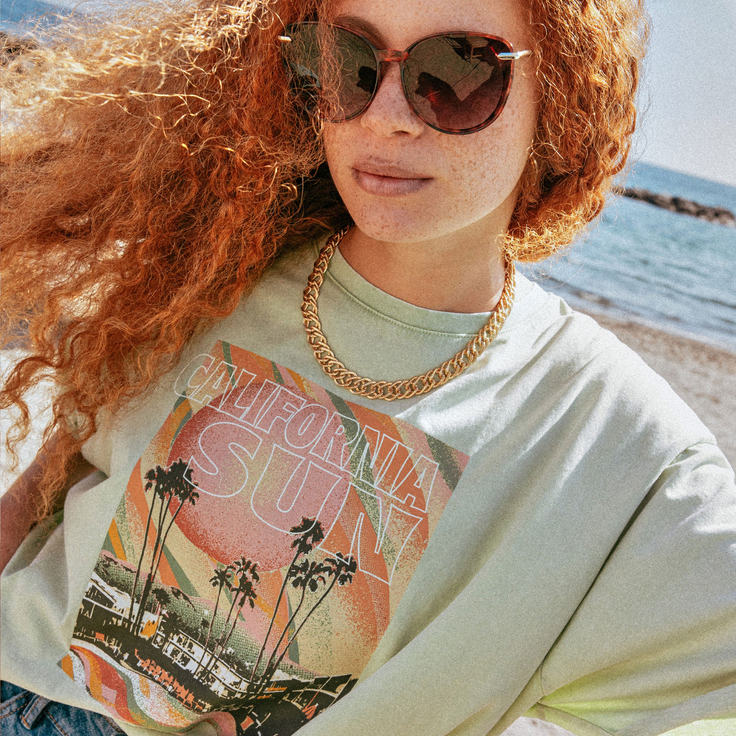 t shirt oversize mi long col rond vert clair femme T-shirt oversize mi-long col rond vert clair femme