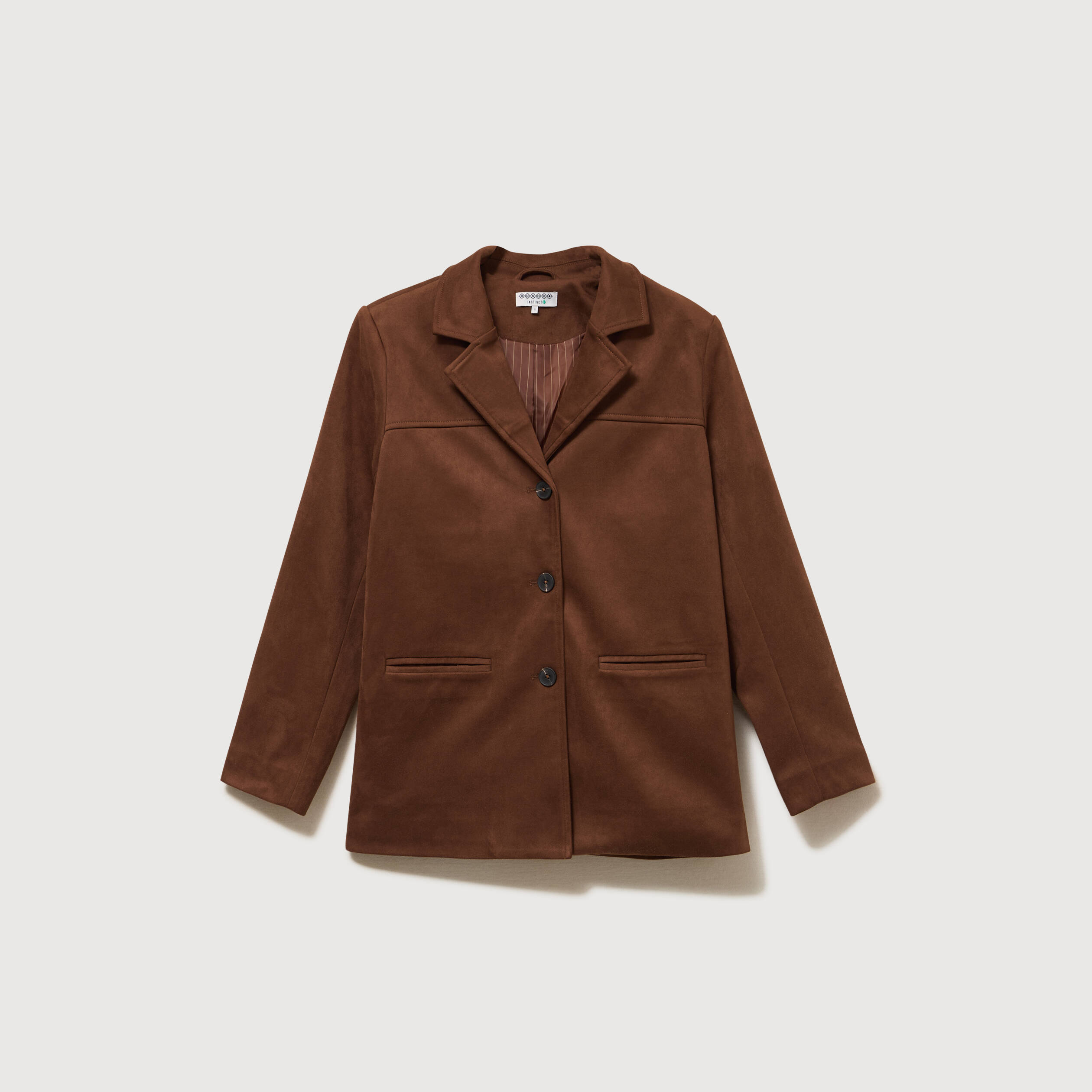 Blazer col tailleur manches longues marron fonc&eacute; femme