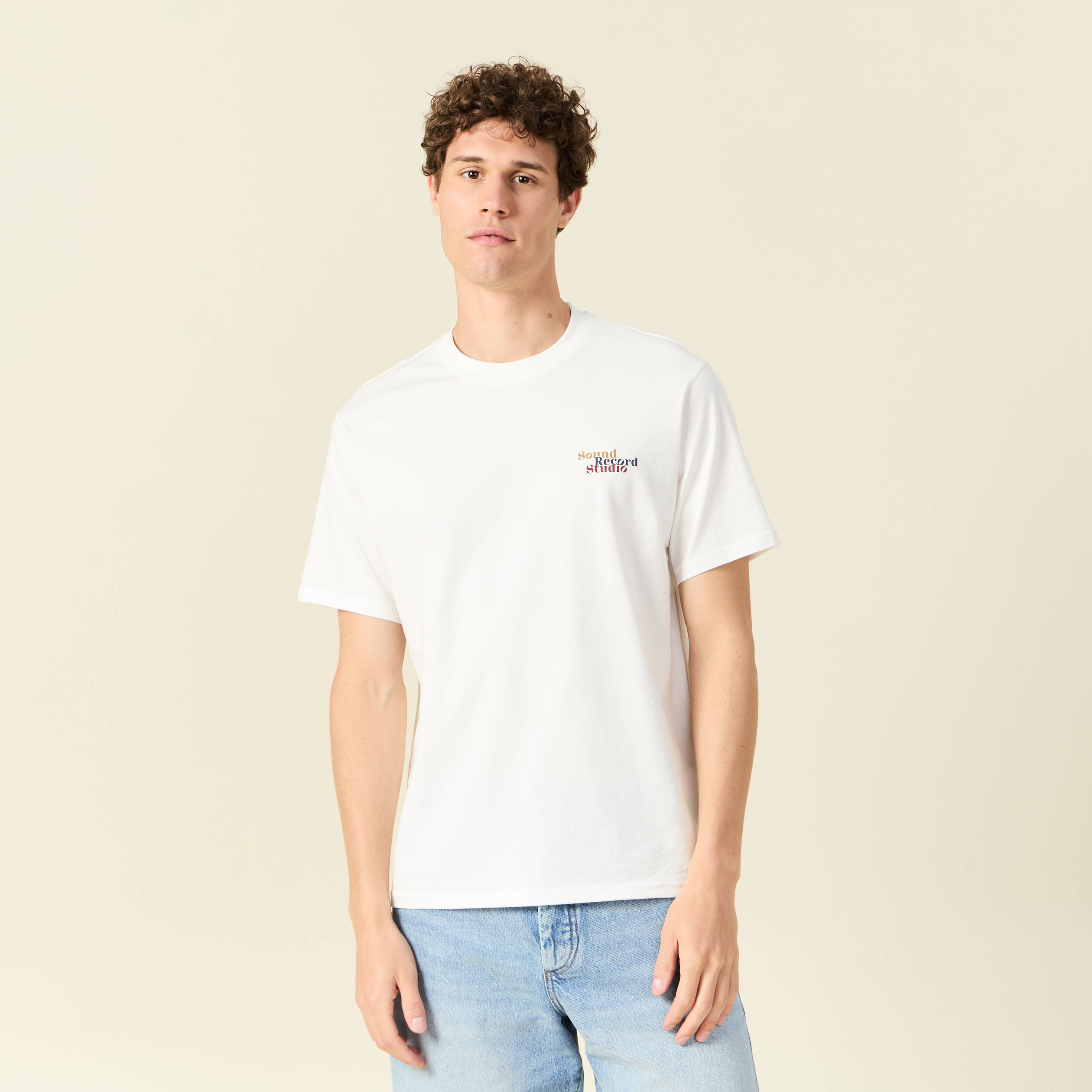 T-shirt en coton manches courtes ecru homme