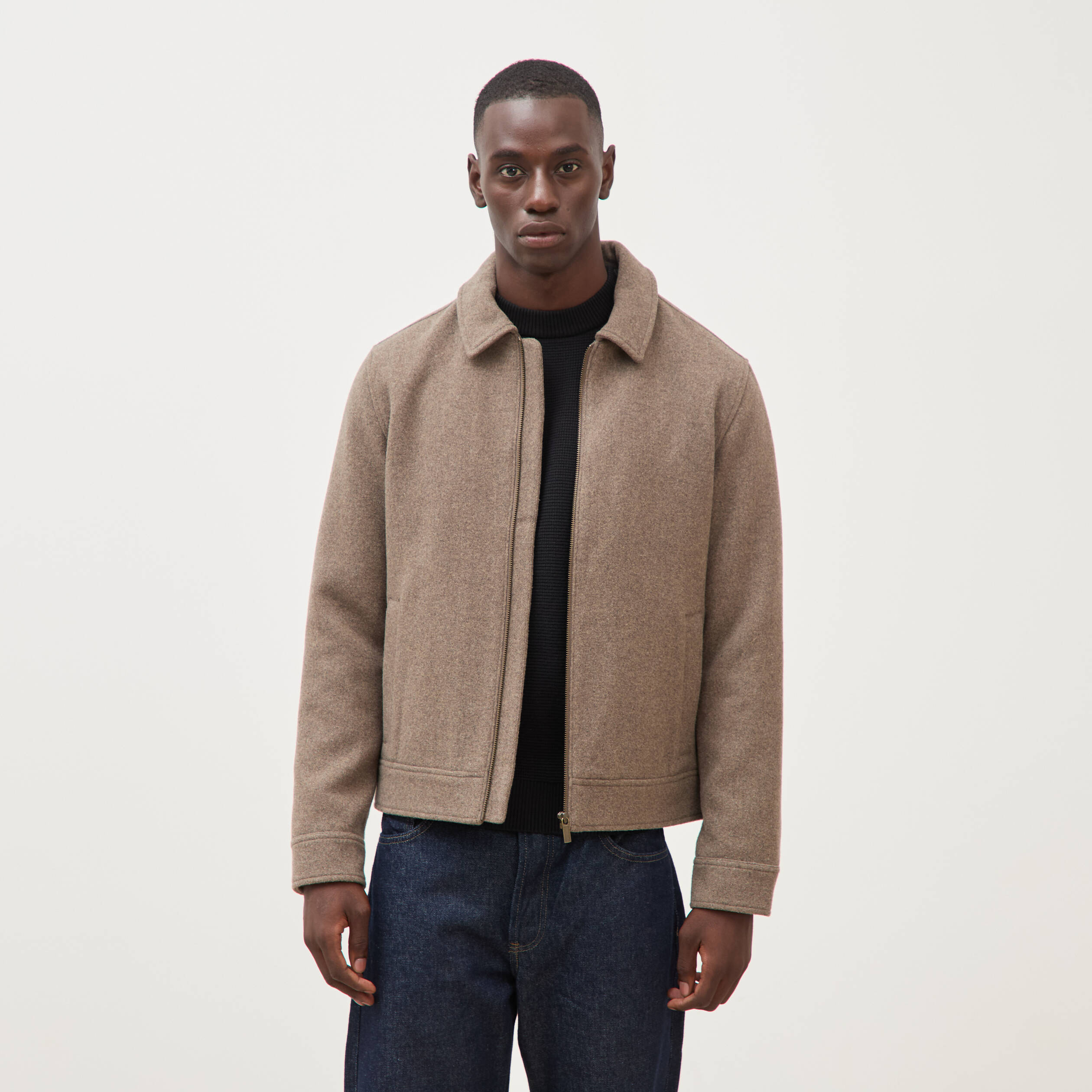 Veste oversize courte col classique taupe homme