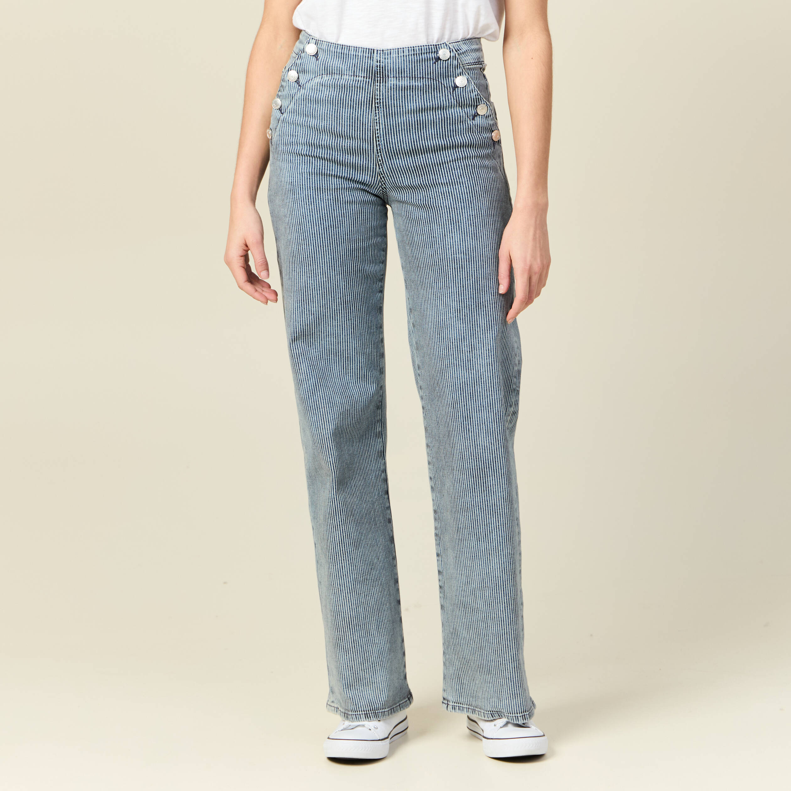 jeans large a pont denim used femme Jeans large à pont denim used femme