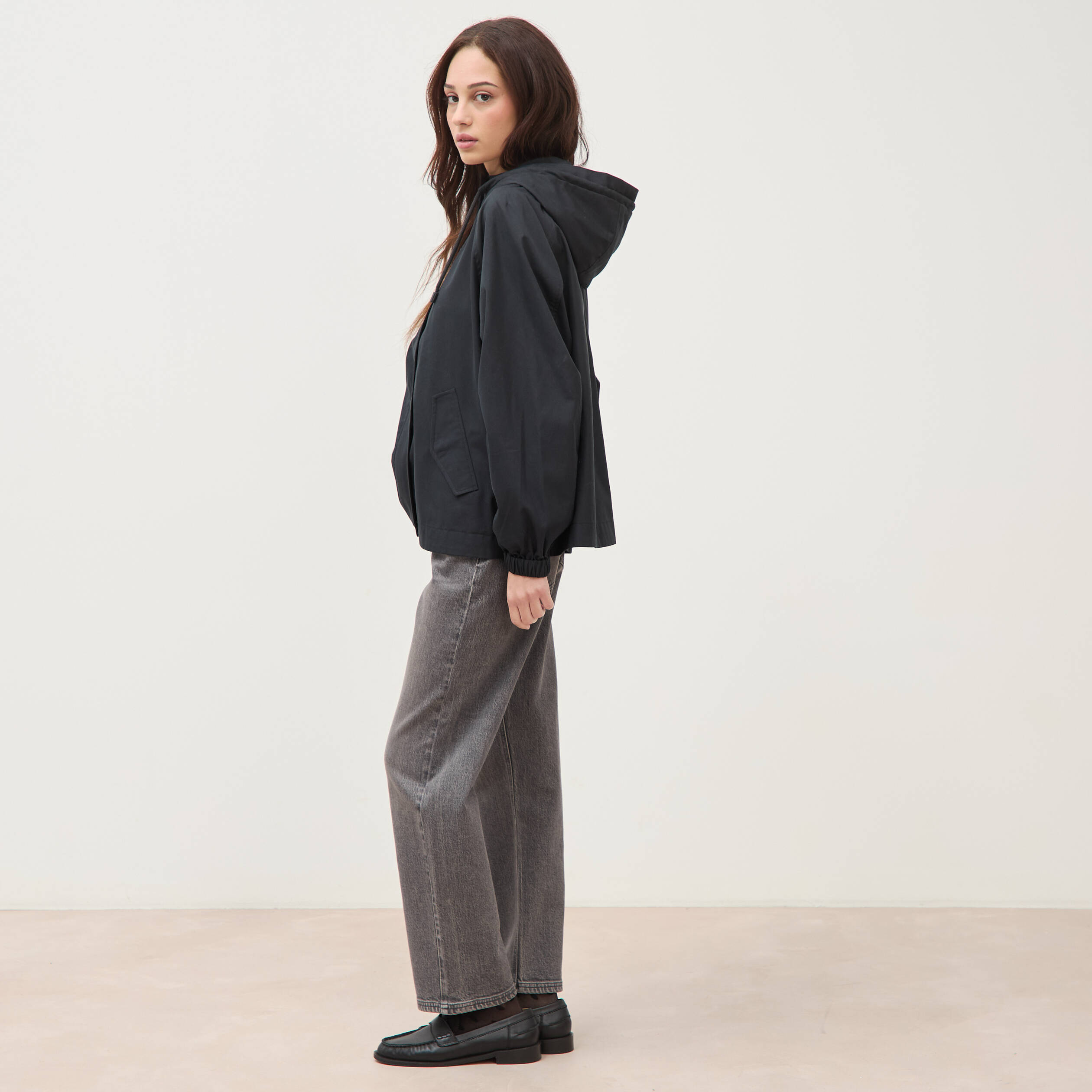 Parka oversize d&eacute;perlante &agrave; capuche noir femme