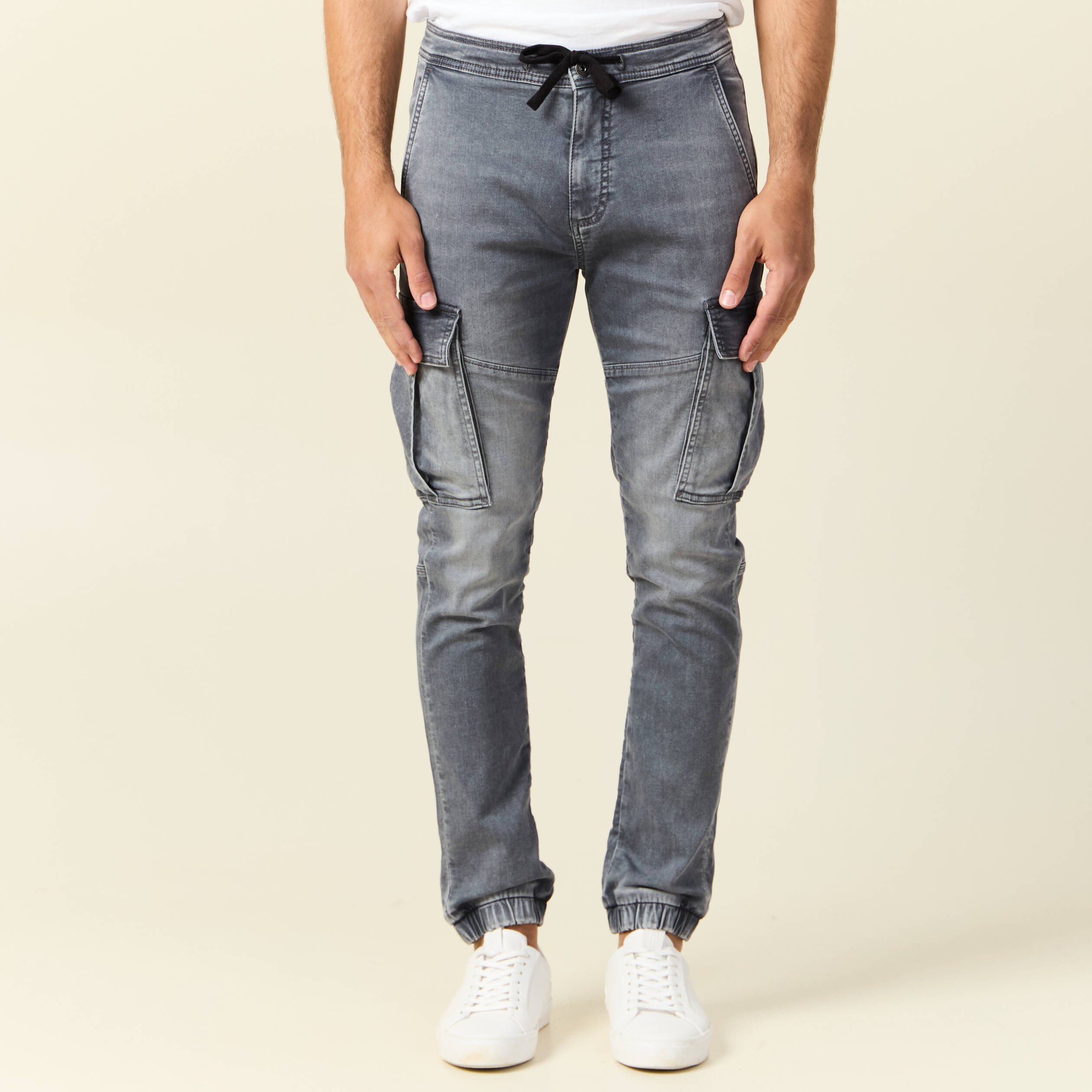 jeans battle a coulisse denim gris homme Jeans battle à coulisse denim gris homme