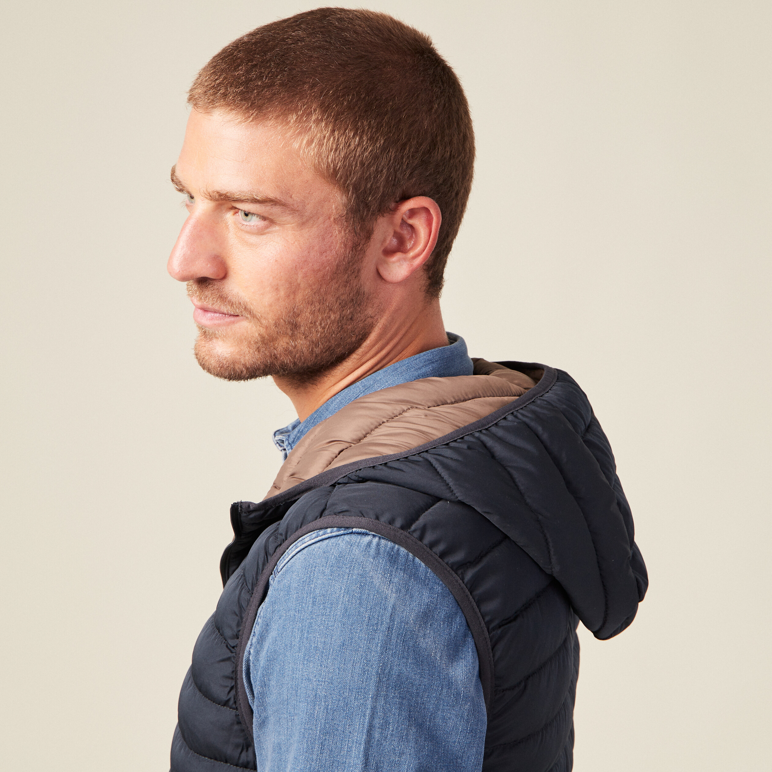 Doudoune droite à capuche bleu marine homme