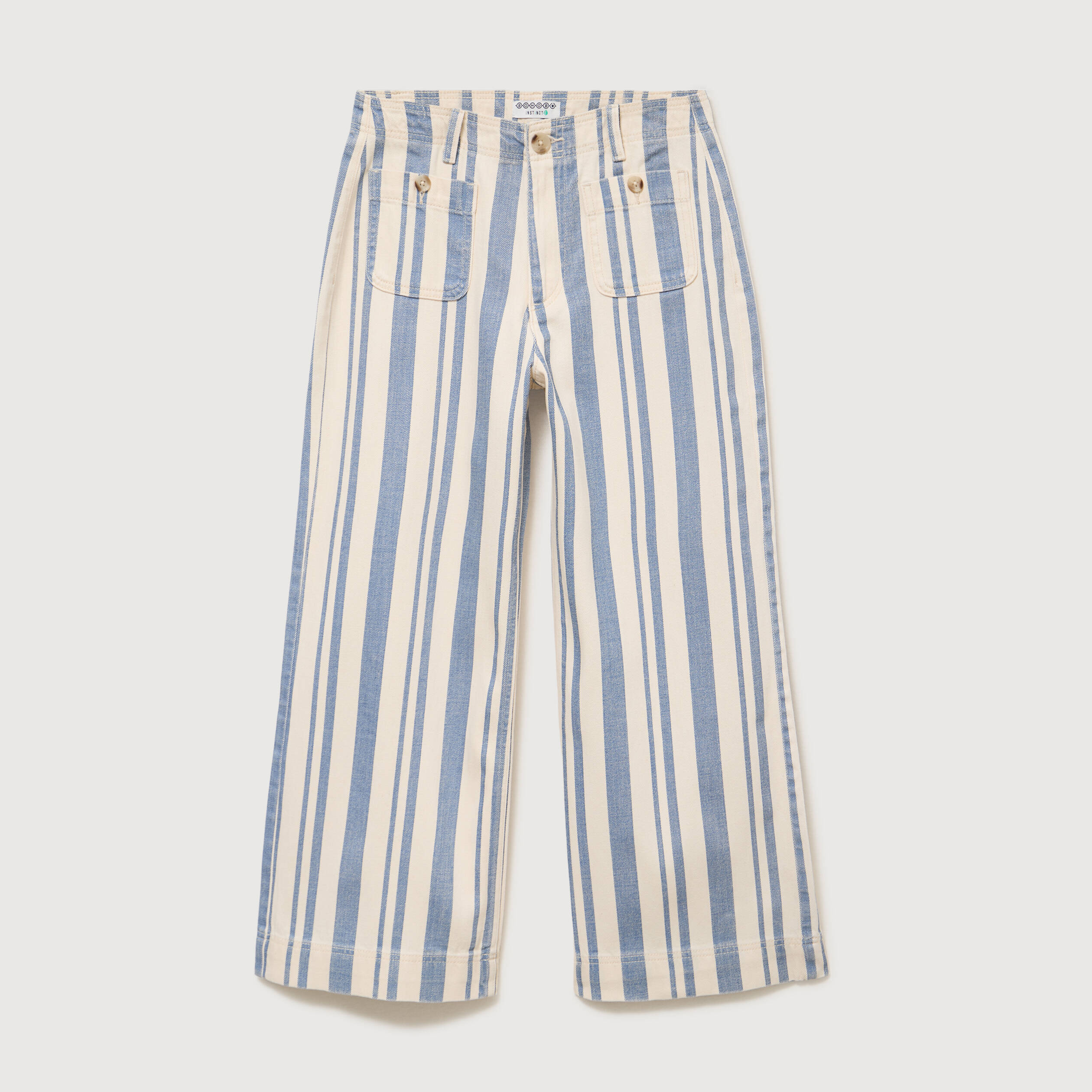 Jeans large cropped taille haute ray&eacute; bleu ciel femme