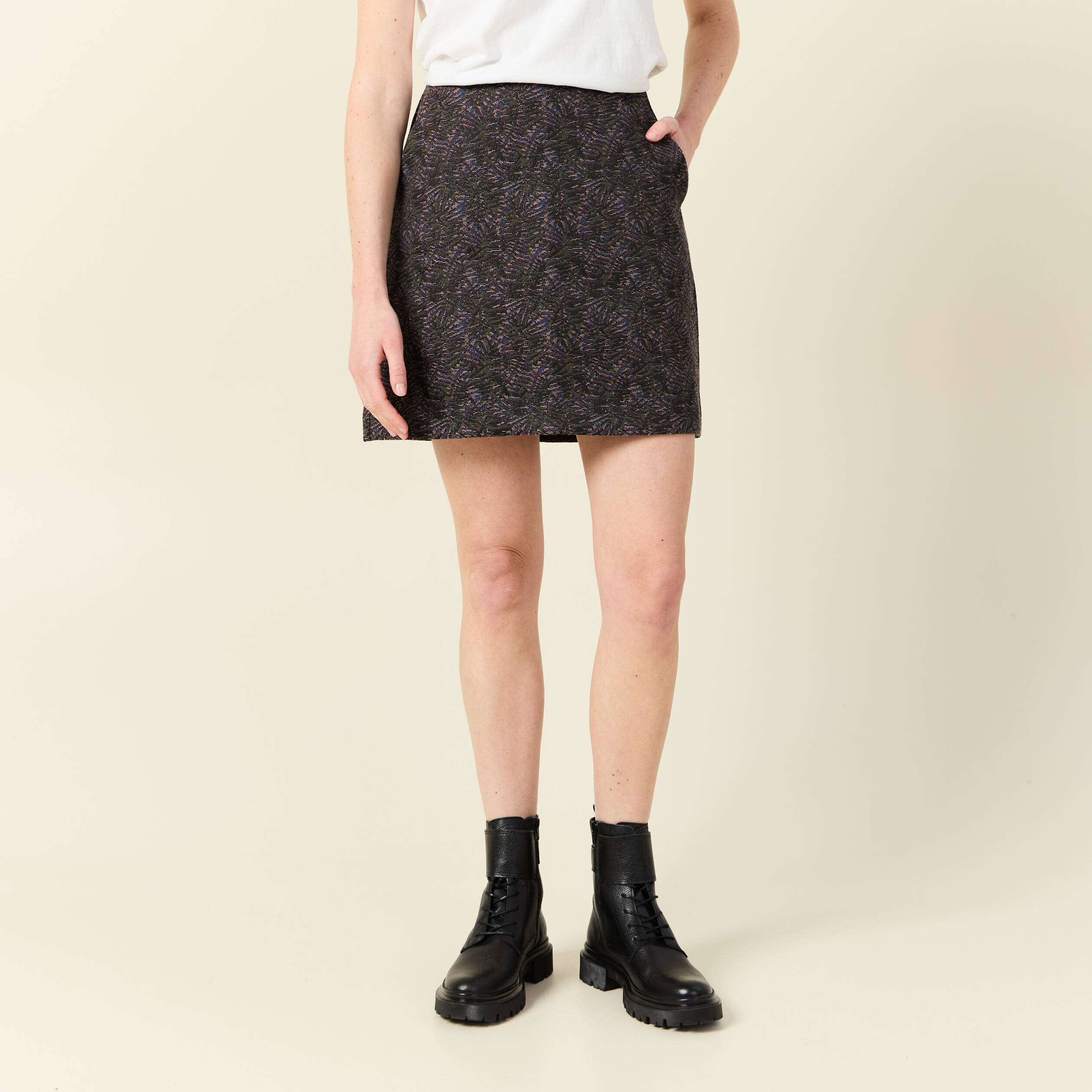 Jupe trapèze taille haute en laine à carreaux courts pour femme - Blue
