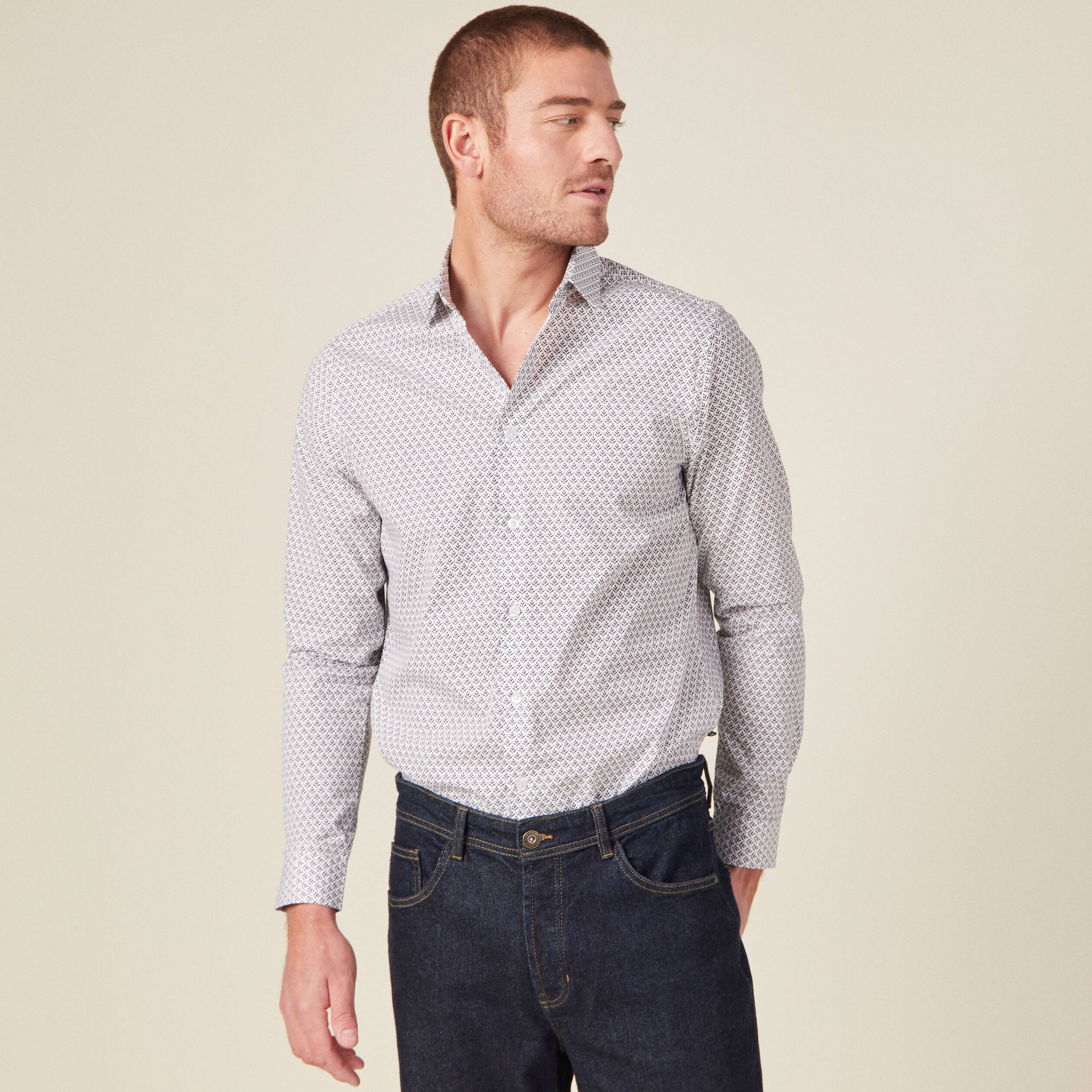 Chemise en coton manches longues blanc homme