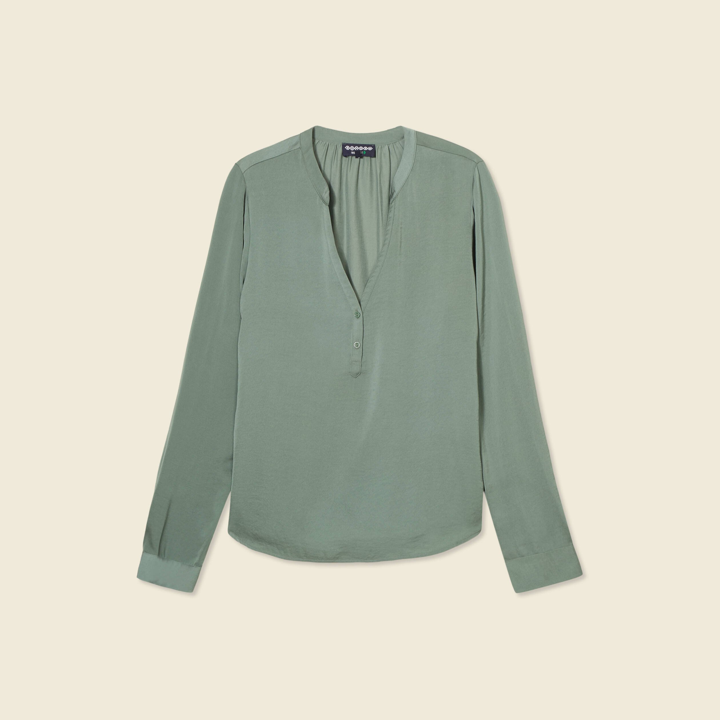 blouse manches longues satin vert kaki femme Blouse manches longues satin vert kaki femme