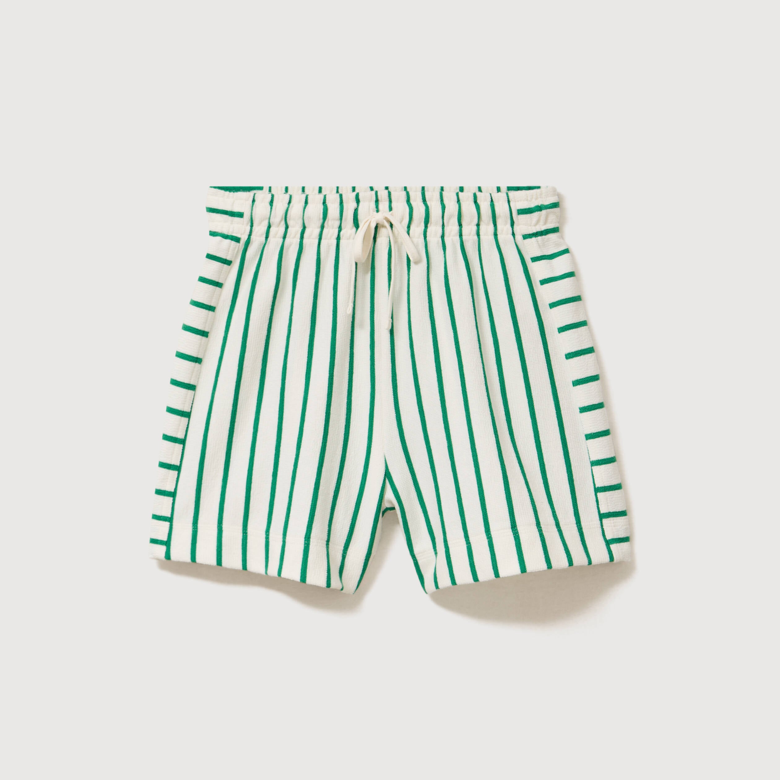 Short taille haute en maille ray&eacute;e vert femme