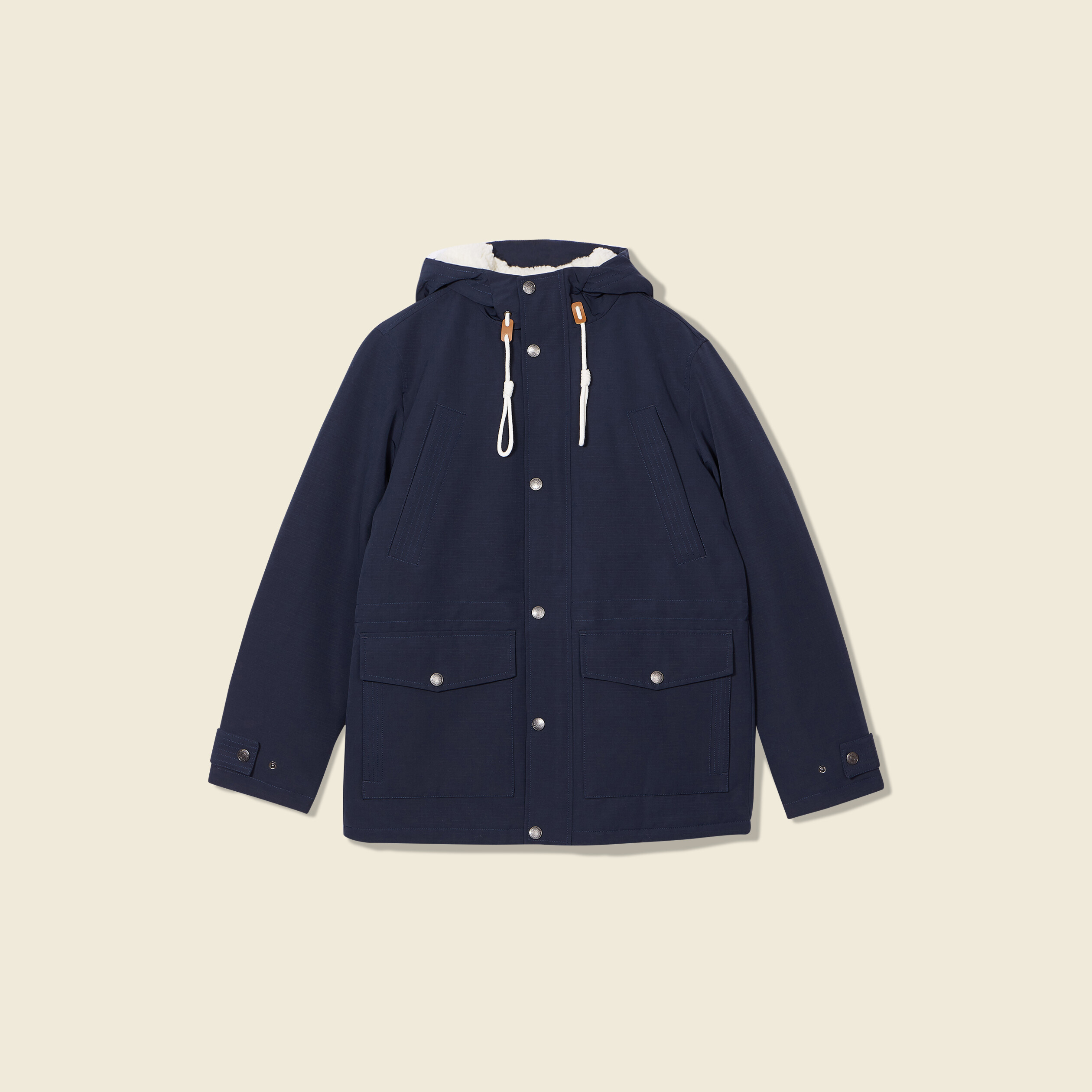 Parka droite à capuche bleu marine homme