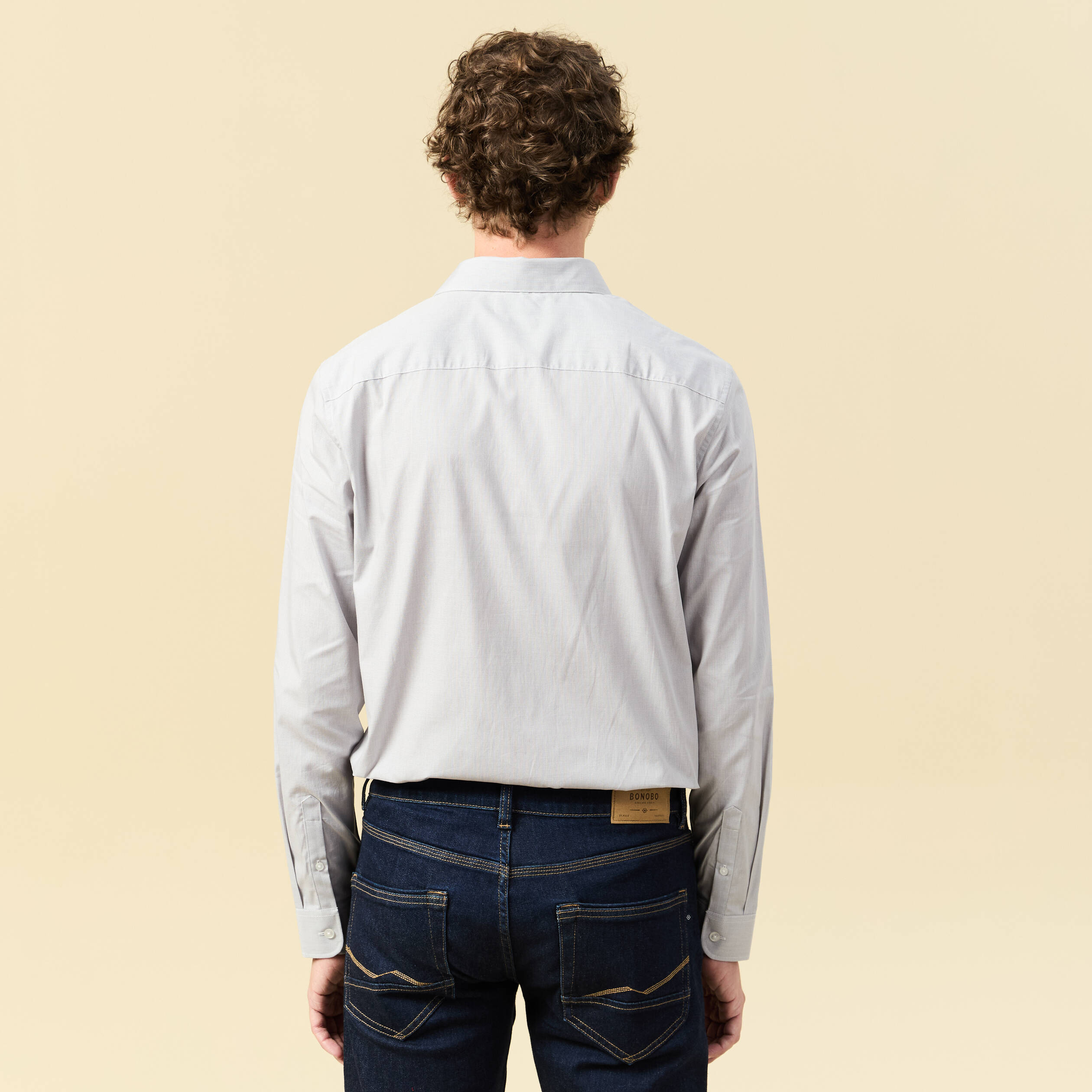 Chemise en coton manches longues gris fonc&eacute; homme