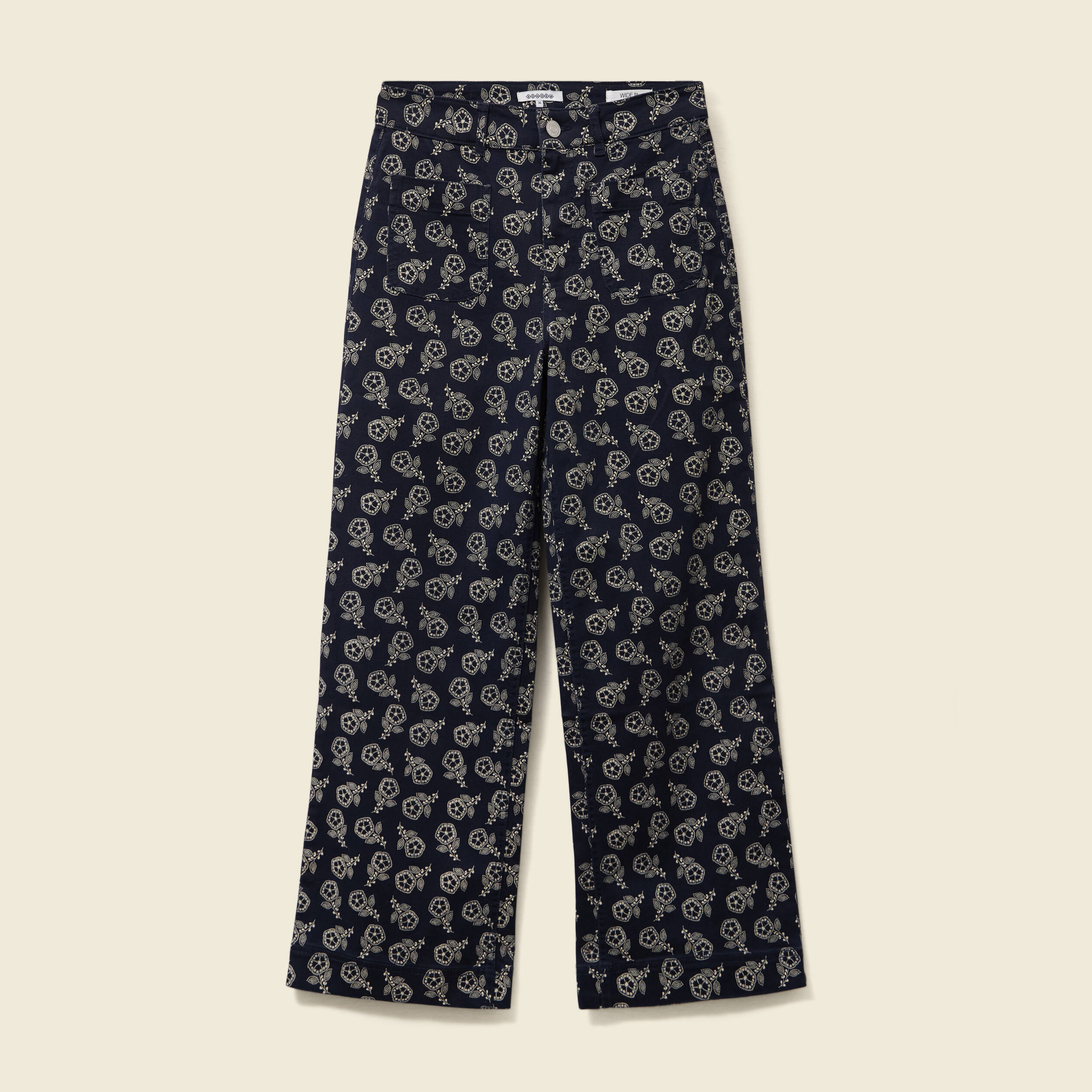 pantalon large cropped taille haute bleu marine femme Pantalon large cropped taille haute bleu marine femme