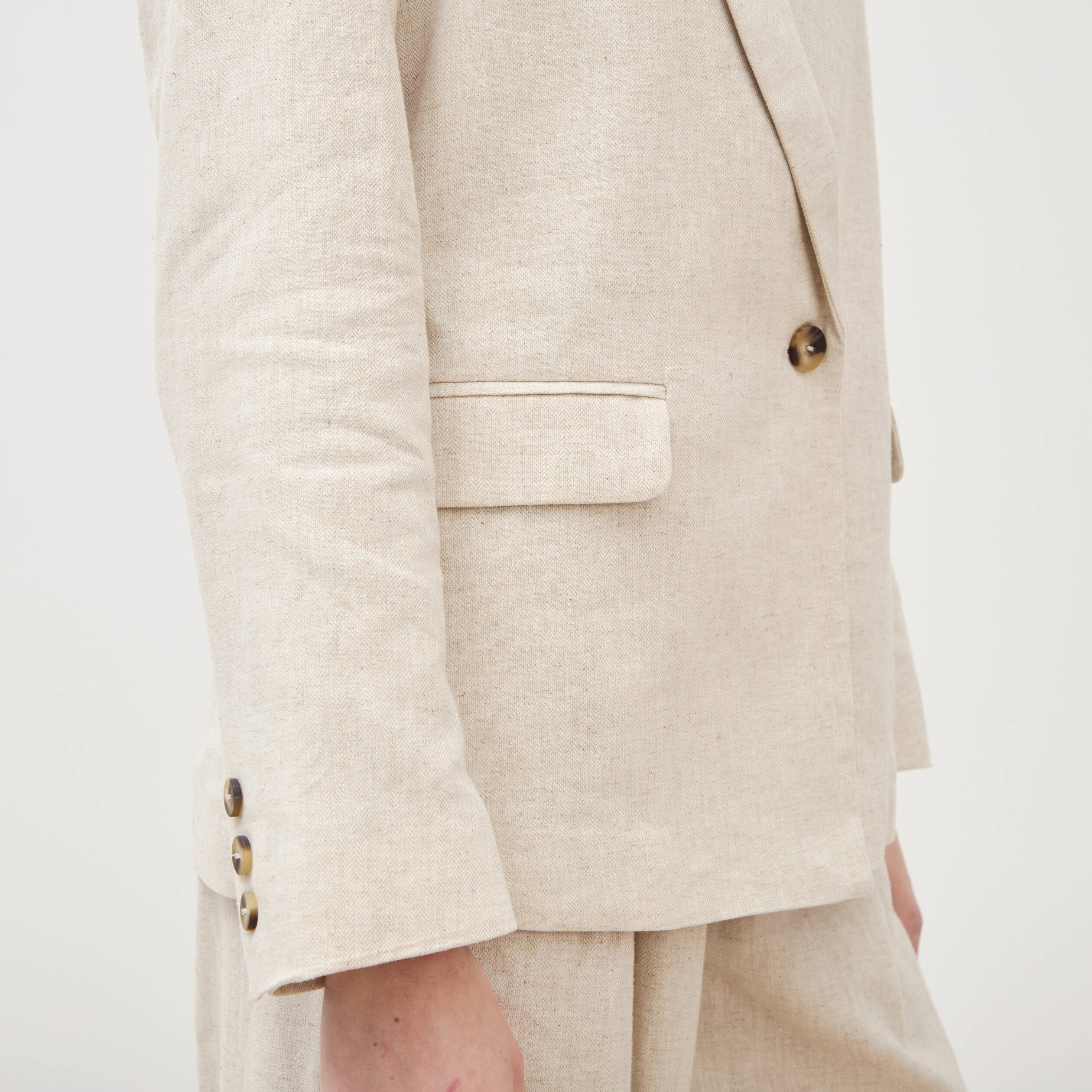 Blazer manches longues col tailleur sable femme