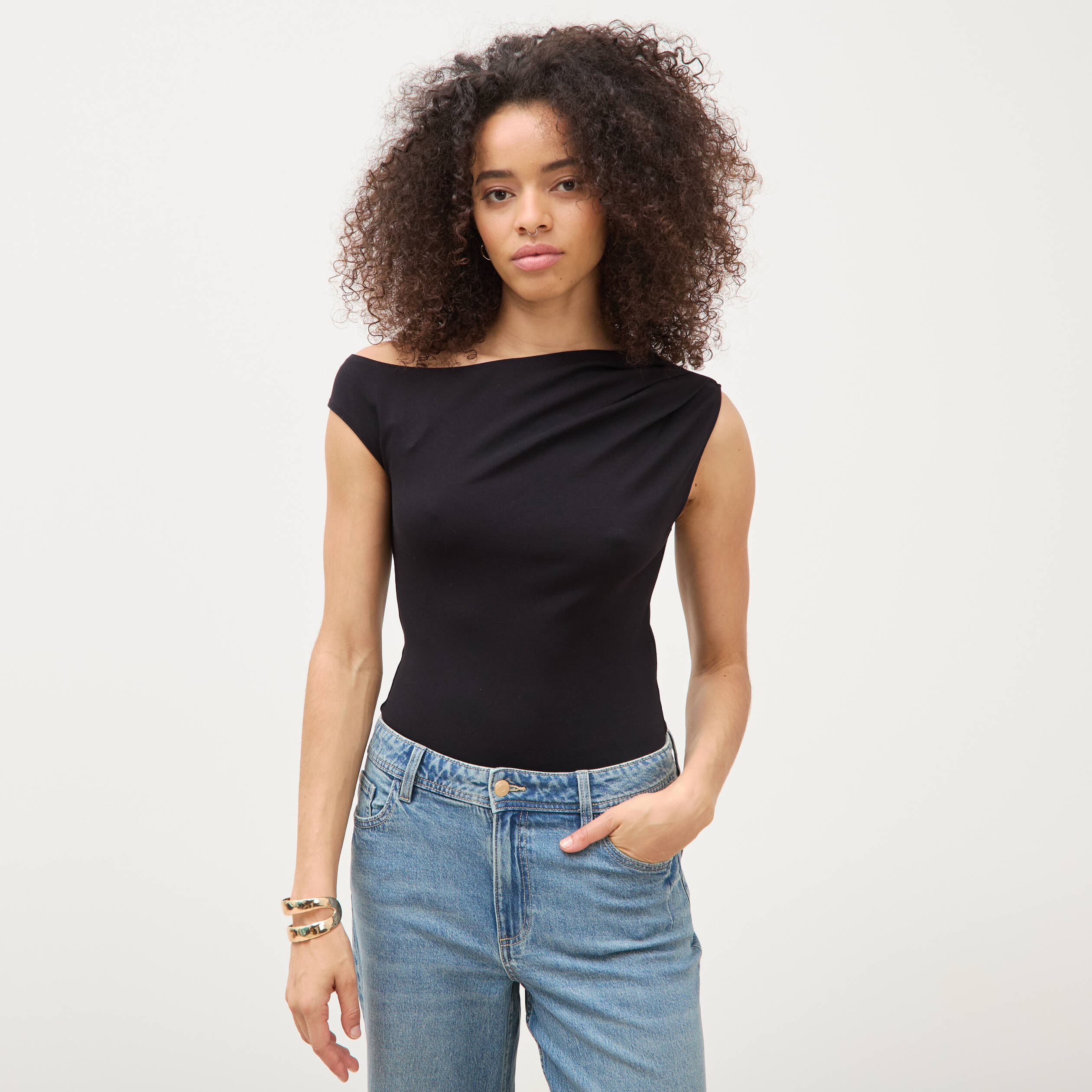 Body ajust&eacute; encolure bardot noir femme