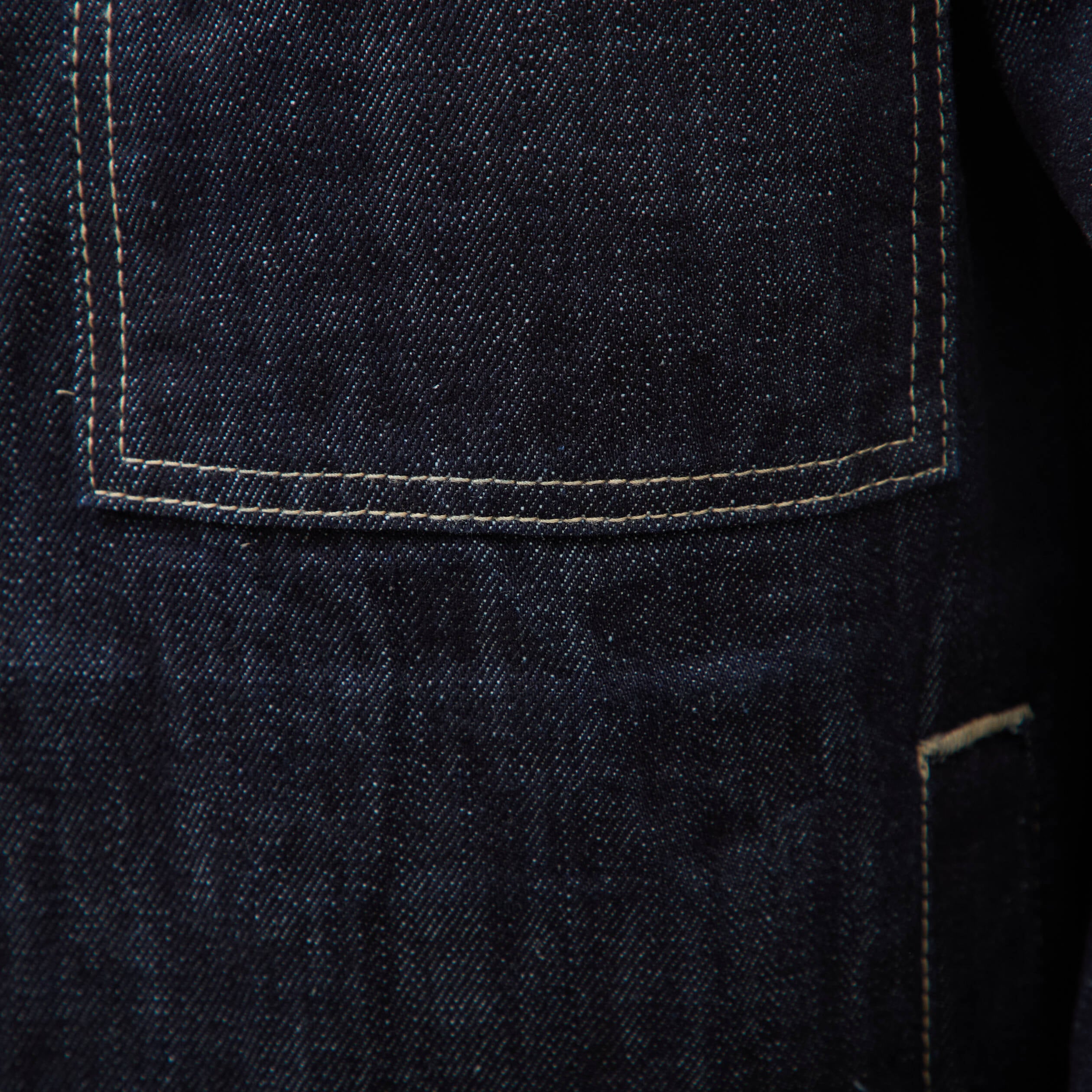 Veste droite en coton col classique denim brut rinse homme