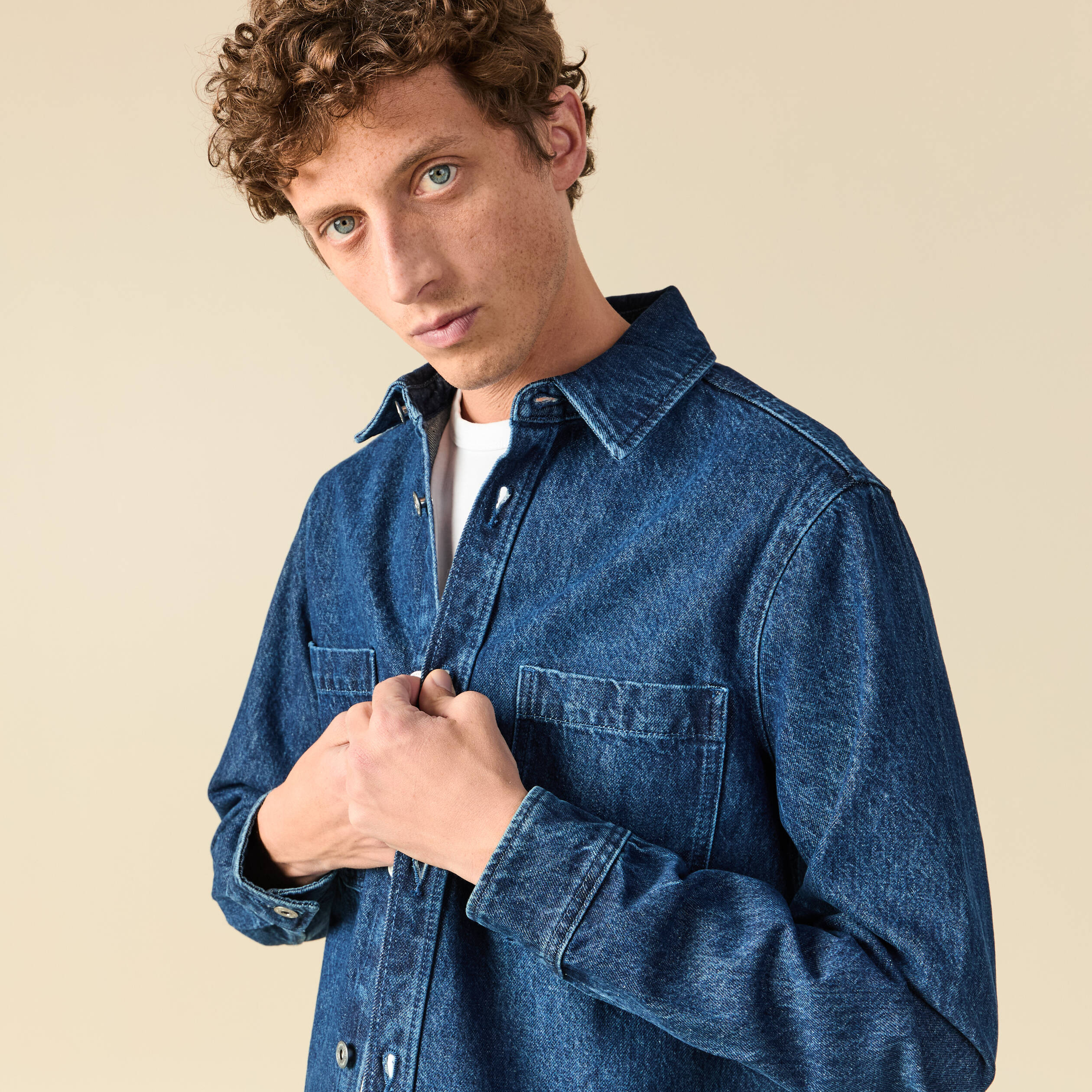 Surchemise en jeans coton coupe droite denim stone homme