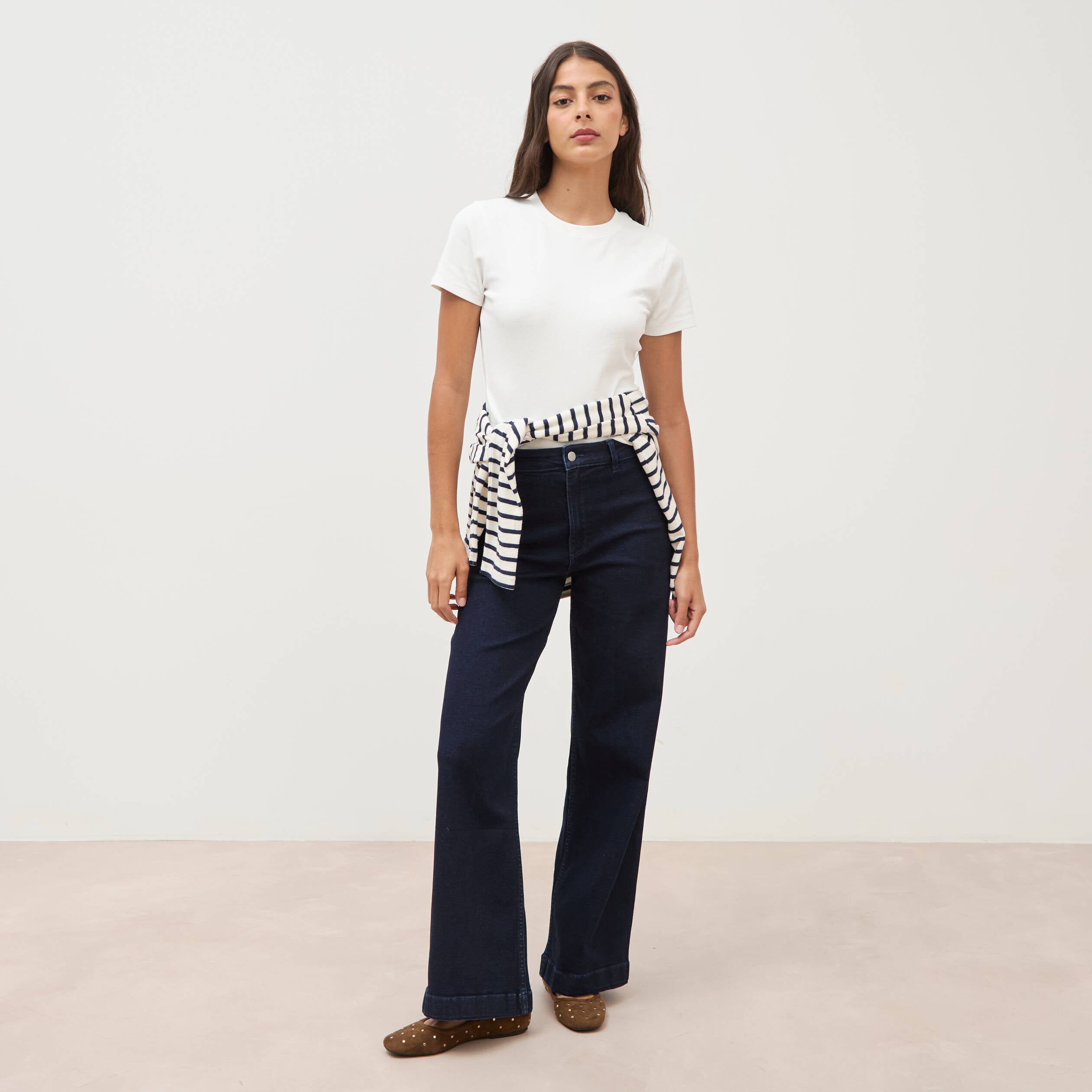 Jeans large taille haute denim brut rinse femme