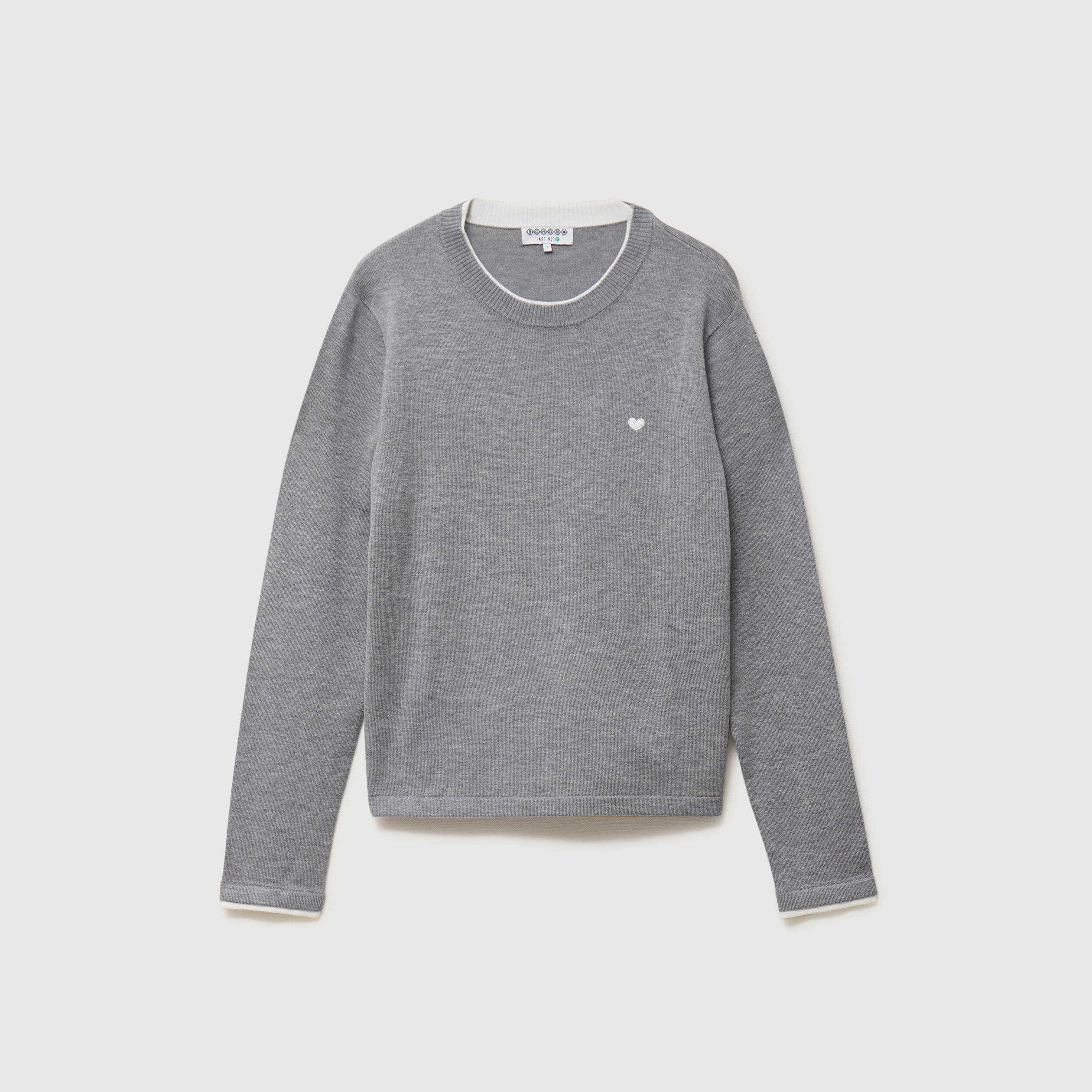 Pull fin col rond manches longues gris clair femme