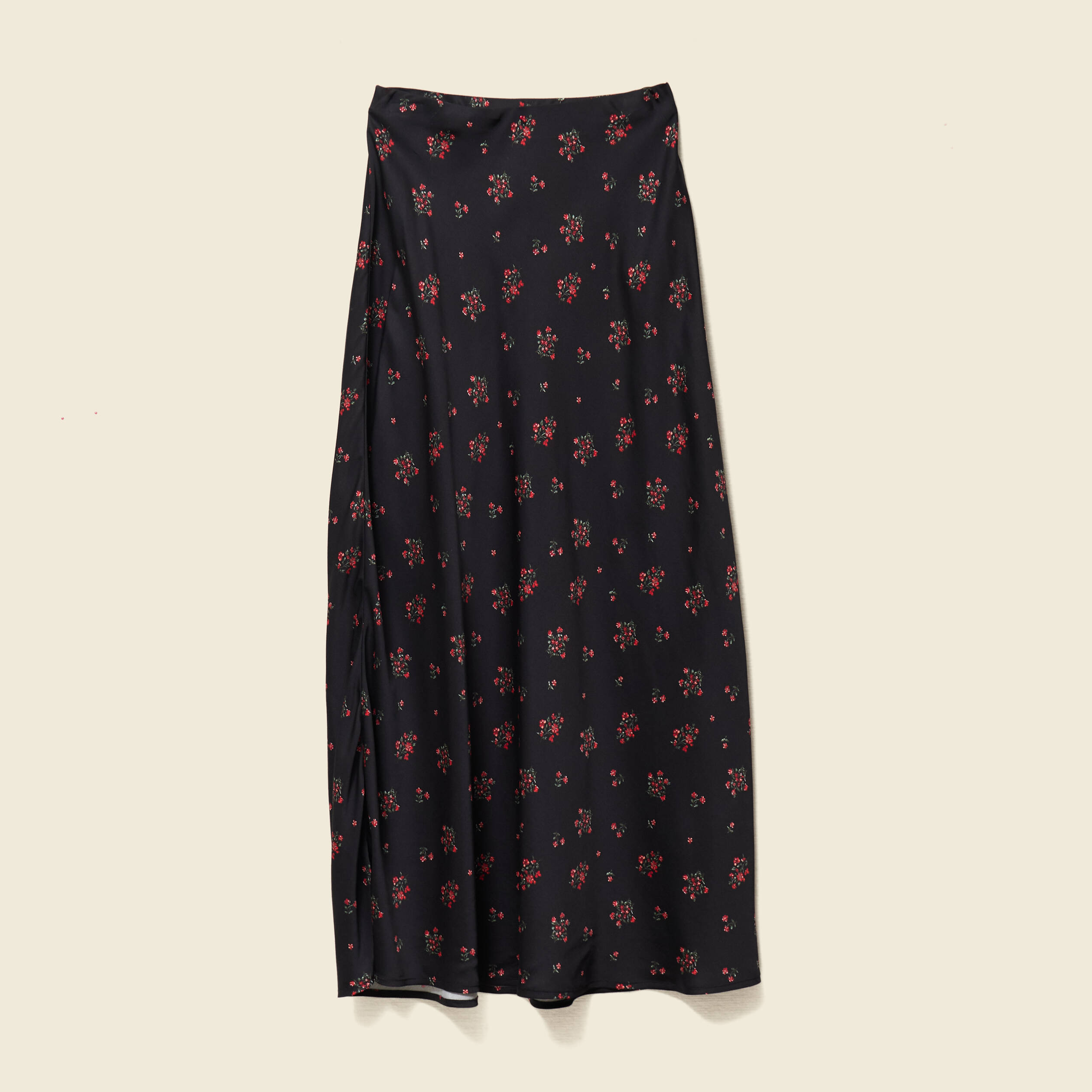 Jupe longue droite satin noir femme