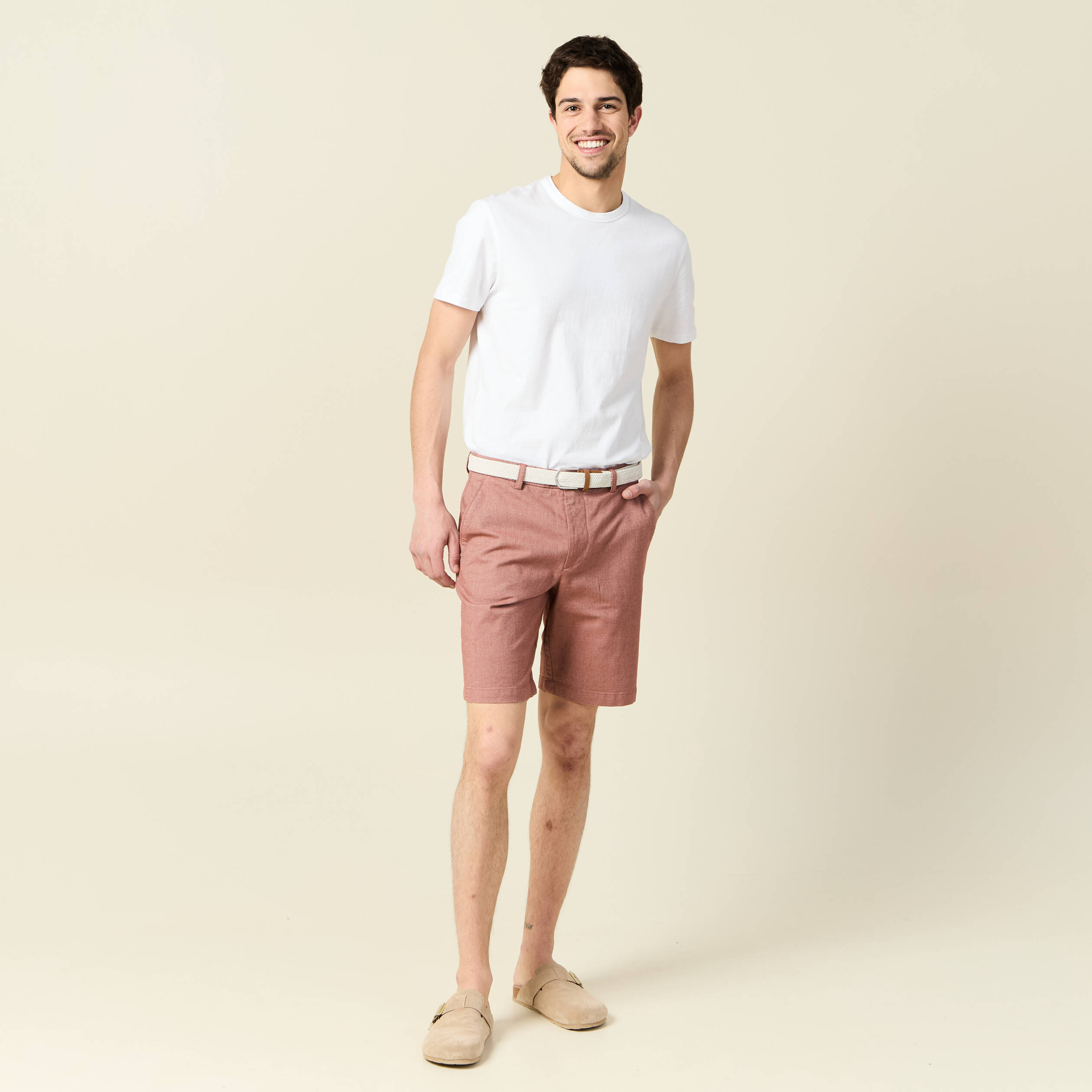 bermuda droit chino ceinture marron cognac homme Bermuda droit chino ceinture marron cognac homme