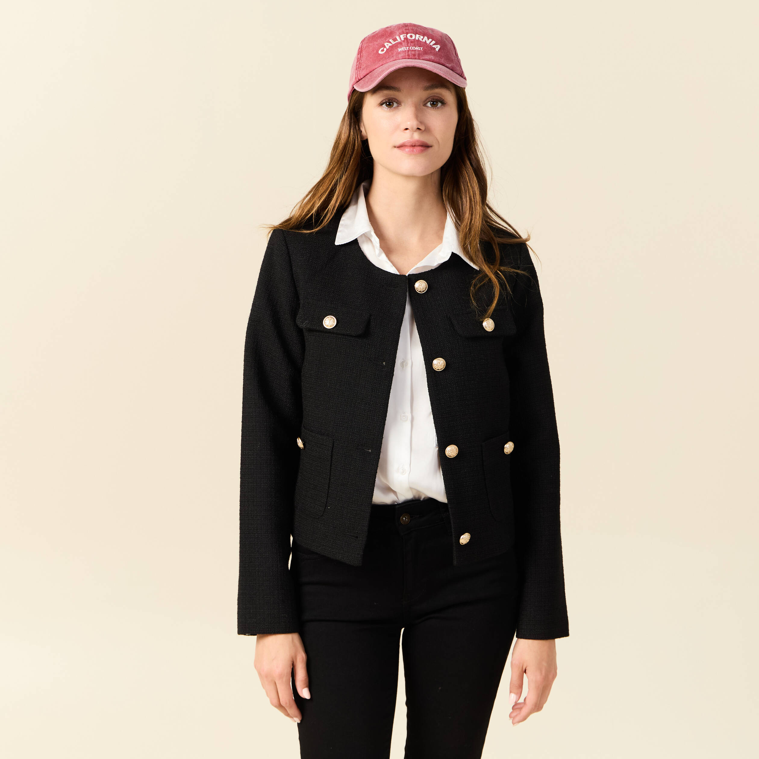 veste tweed boutonnee noir femme Veste tweed boutonnée noir femme