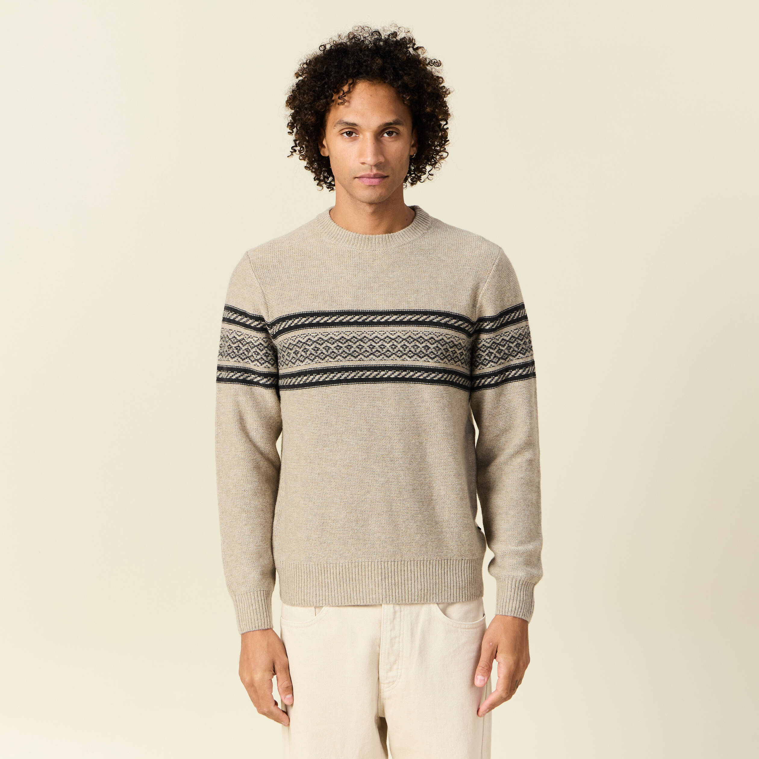 Pull manches longues beige homme