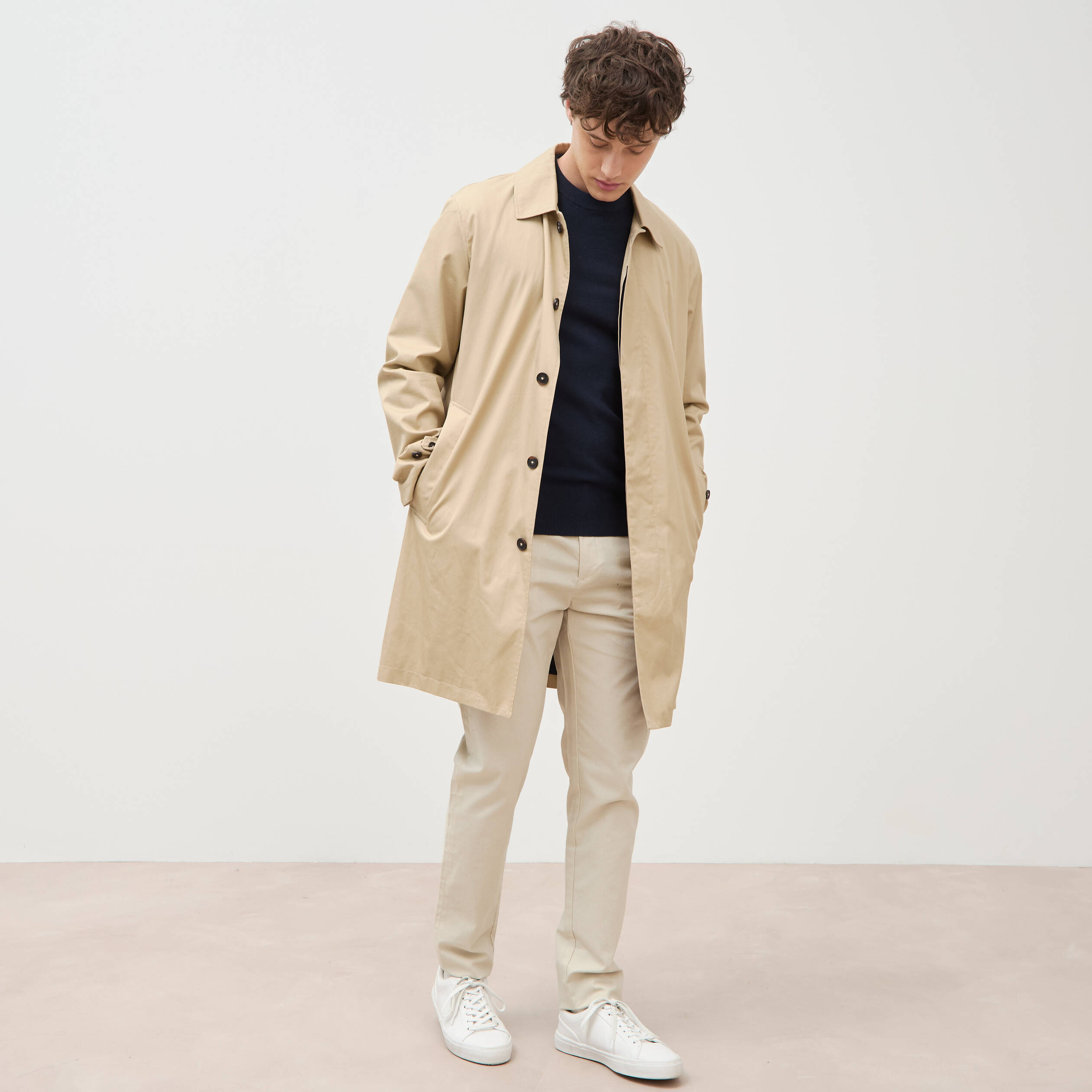 Pull manches longues col rond bleu marine homme