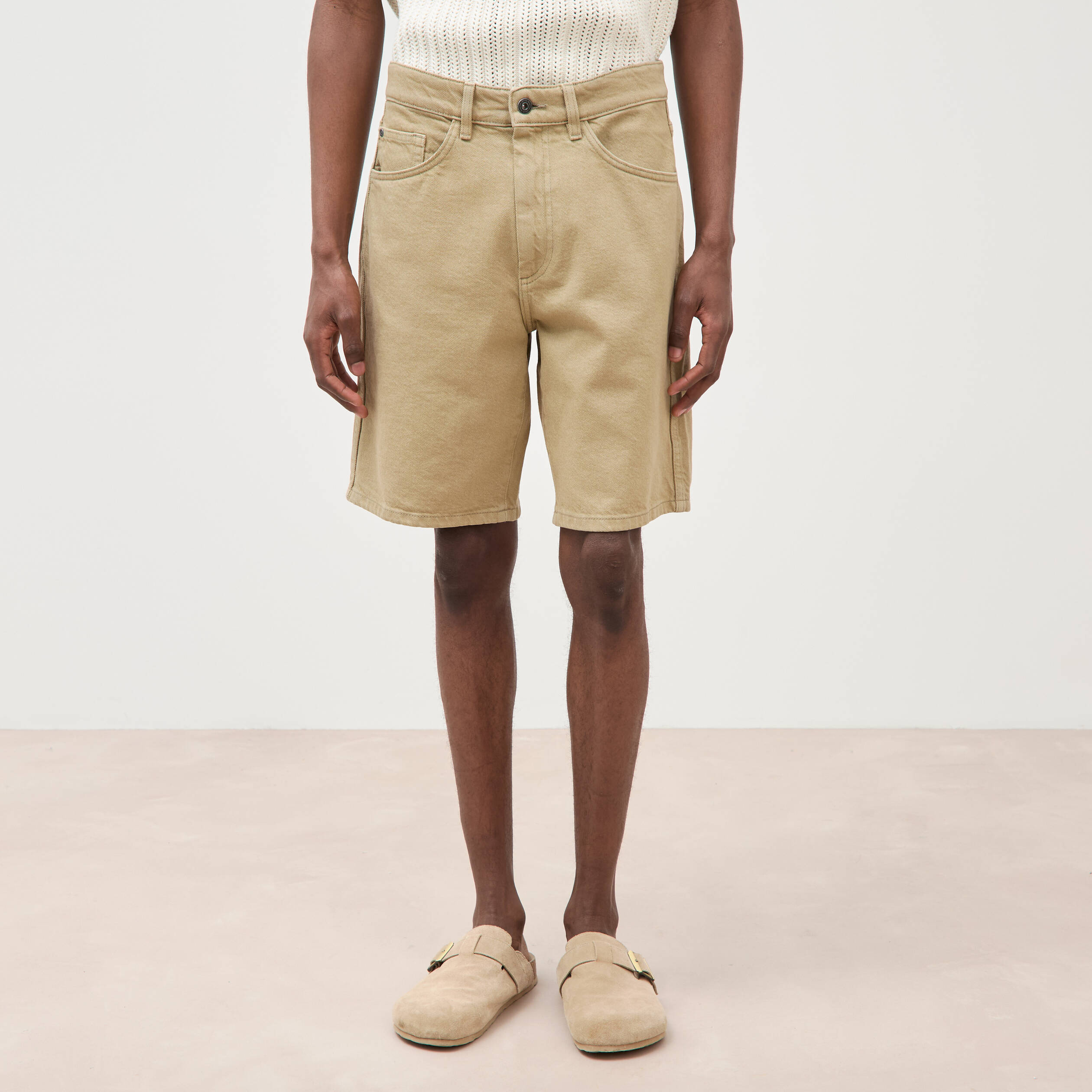 Bermuda en jean coton beige homme