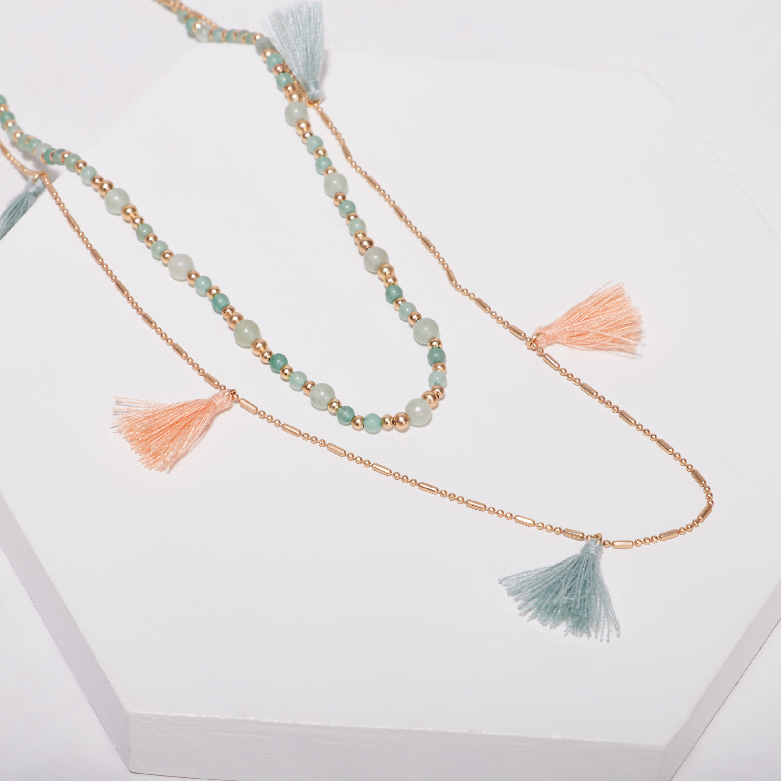 Collier 2 Rangs En Métal Et Verre Bleu - Occasion En Très Bon état, Bijou Générique Coloré