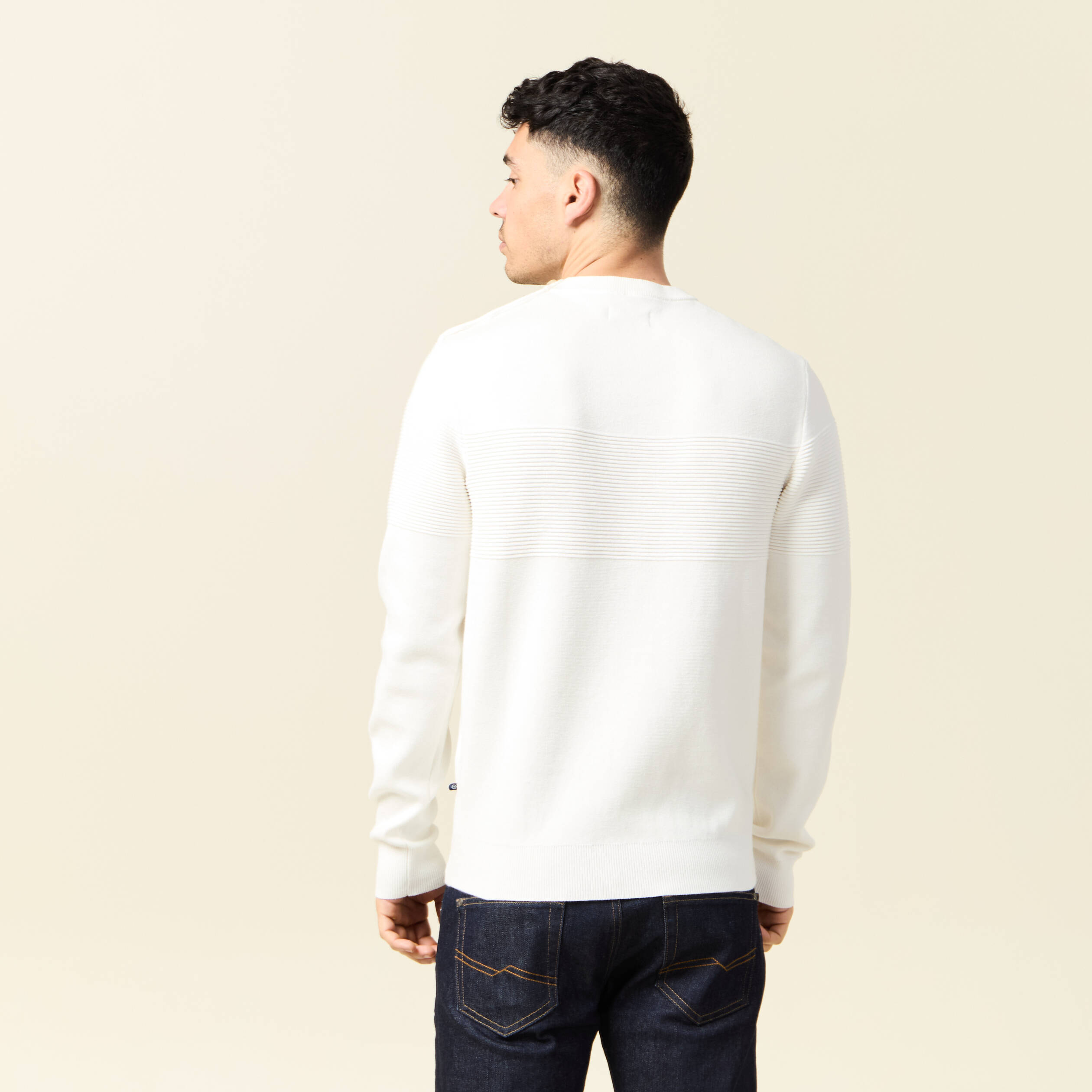 Pull manches longues col rond ecru homme
