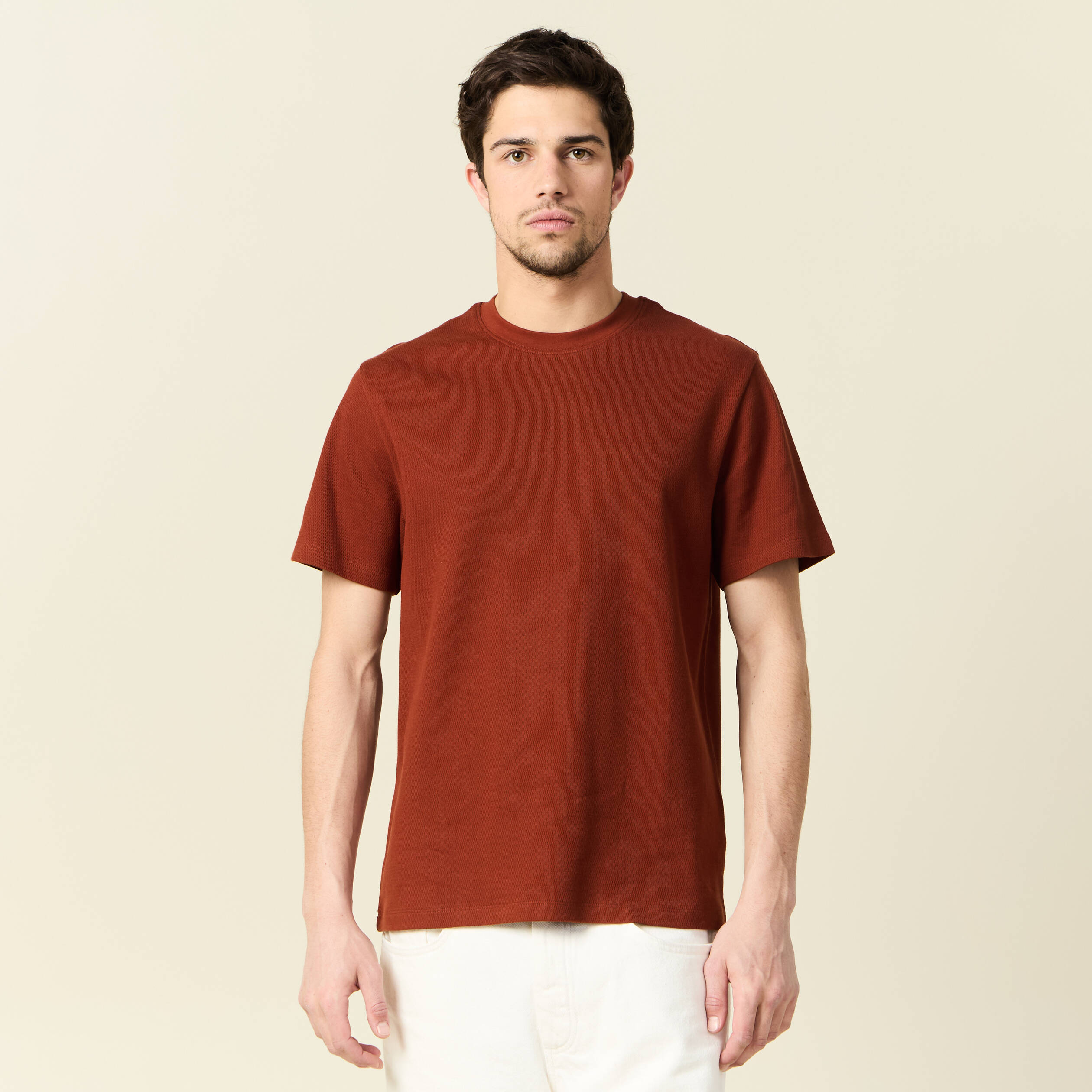 t shirt manches courtes marron cognac homme T-shirt manches courtes marron cognac homme