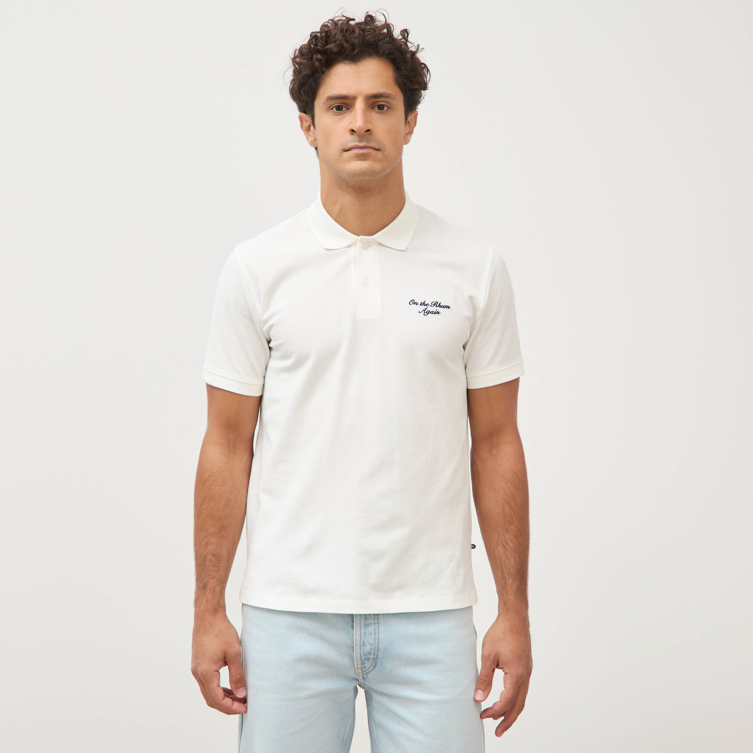 Polo ajust&eacute; manches courtes en coton ecru homme