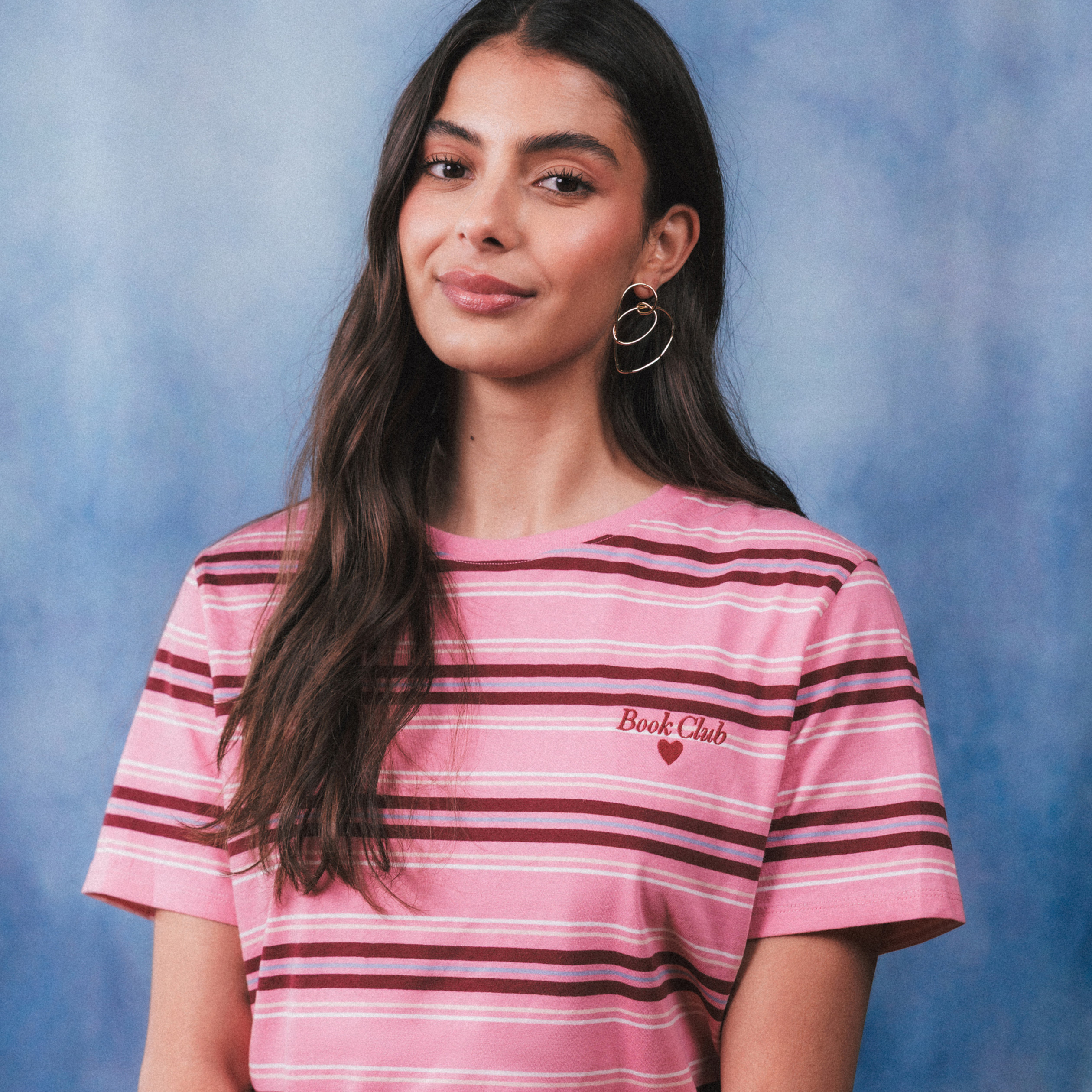 T-shirt ray&eacute; col rond manches courtes vieux rose femme