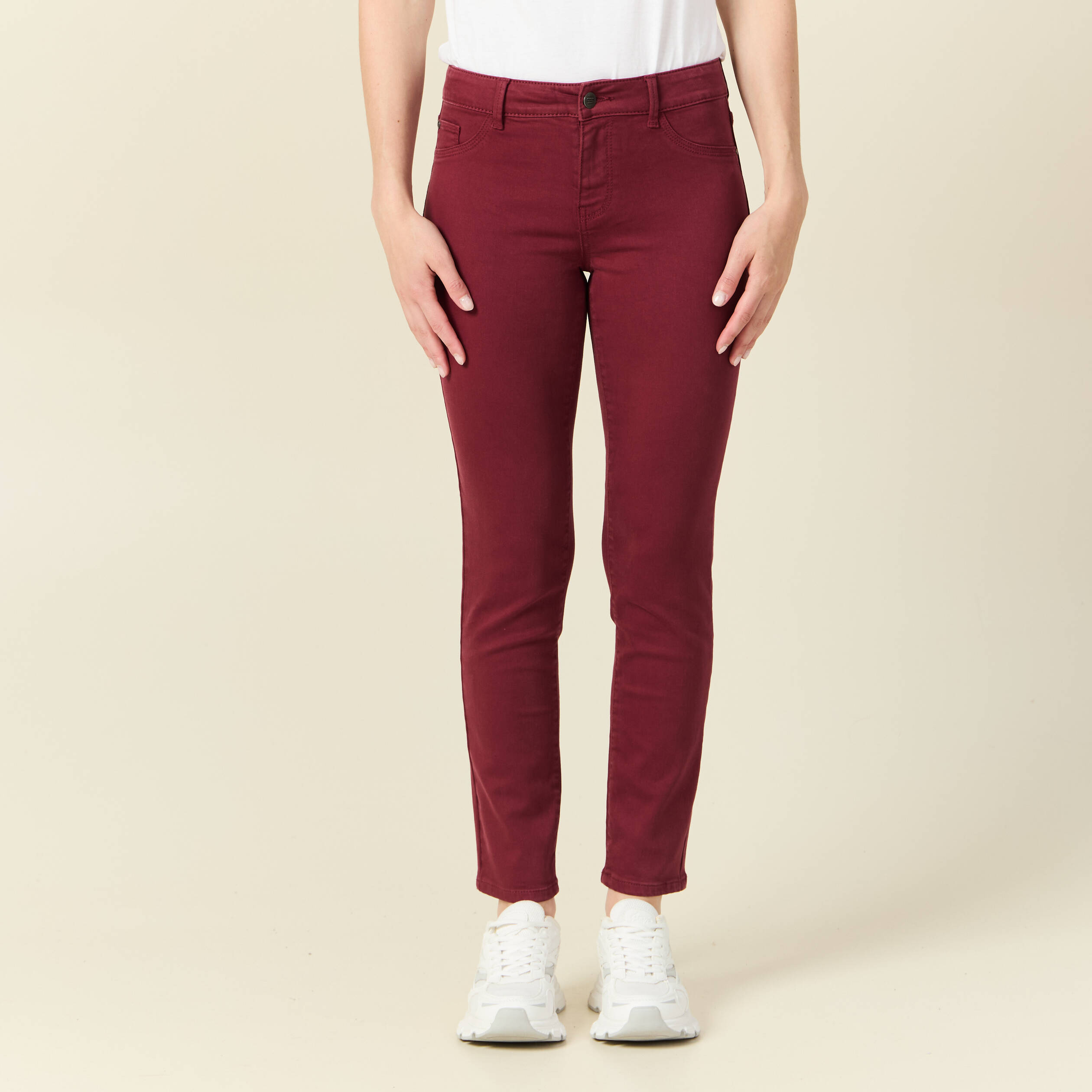 Pantalon slim 7 8eme bordeaux femme Bonobo