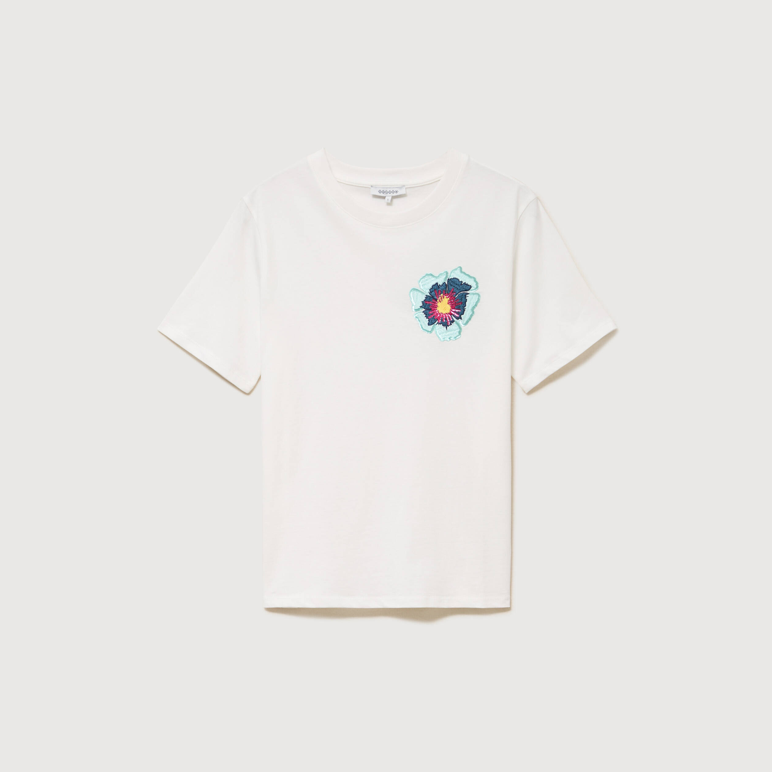 T-shirt droit col rond manches courtes ecru femme