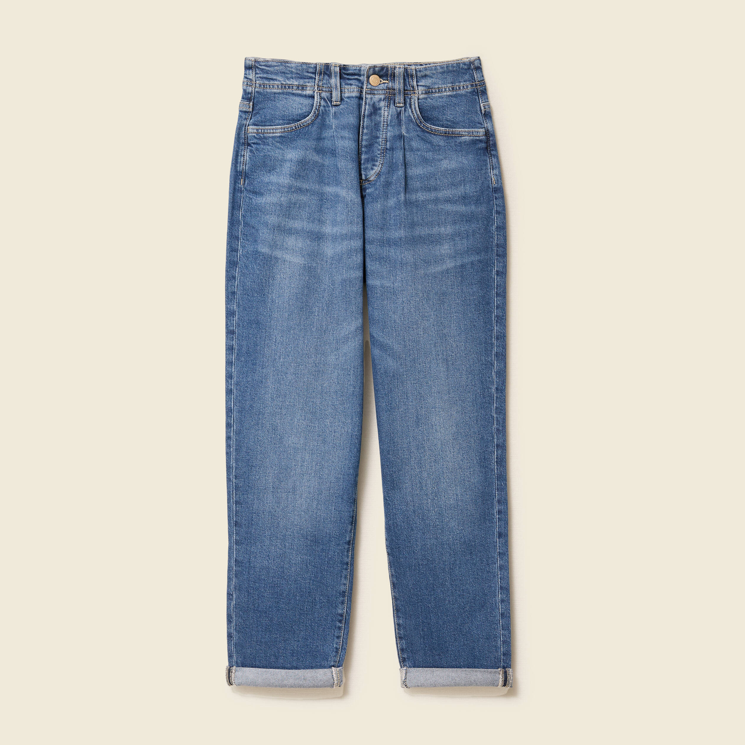 Pantalon mom taille haute 7/8ème denim denim stone femme Bonobo