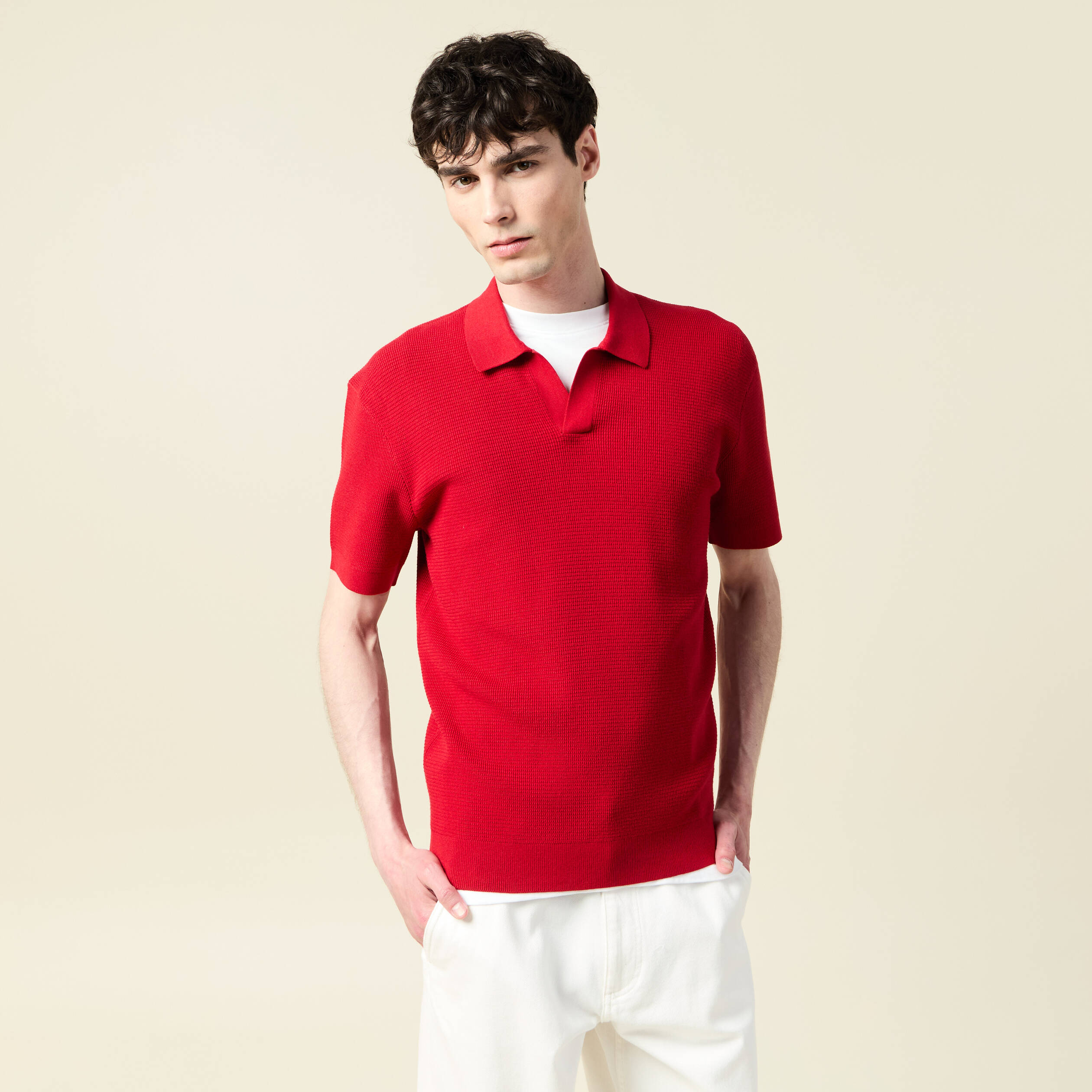 polo cintre manches courtes rouge fonce homme Polo cintré manches courtes rouge foncé homme